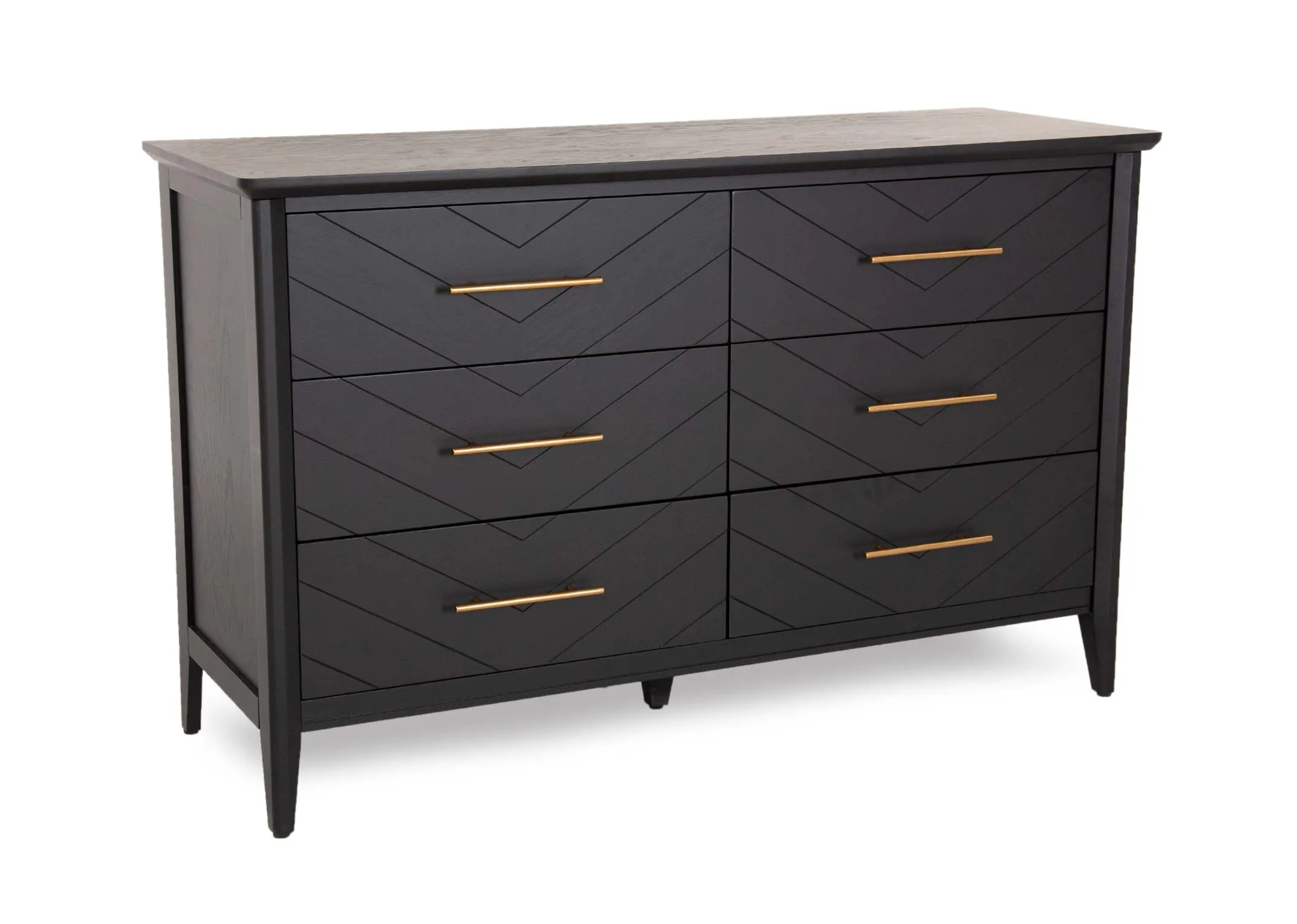 A 6 drawer black oak & pine chest of drawers from EZ Living's Chevron range.