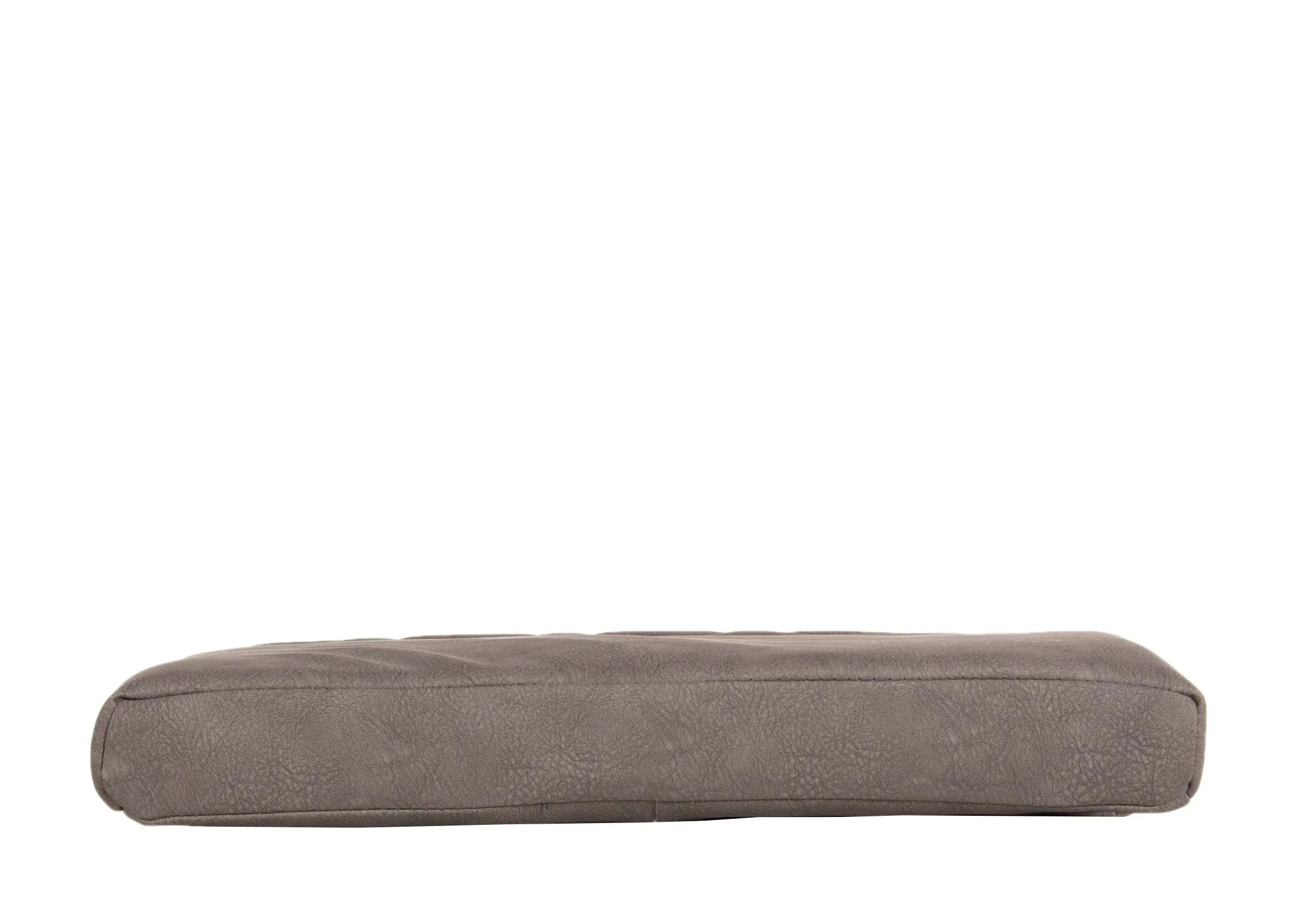 A grey pu fabric seat pad from EZ Livings Lucca range. Side view shows pad thickness