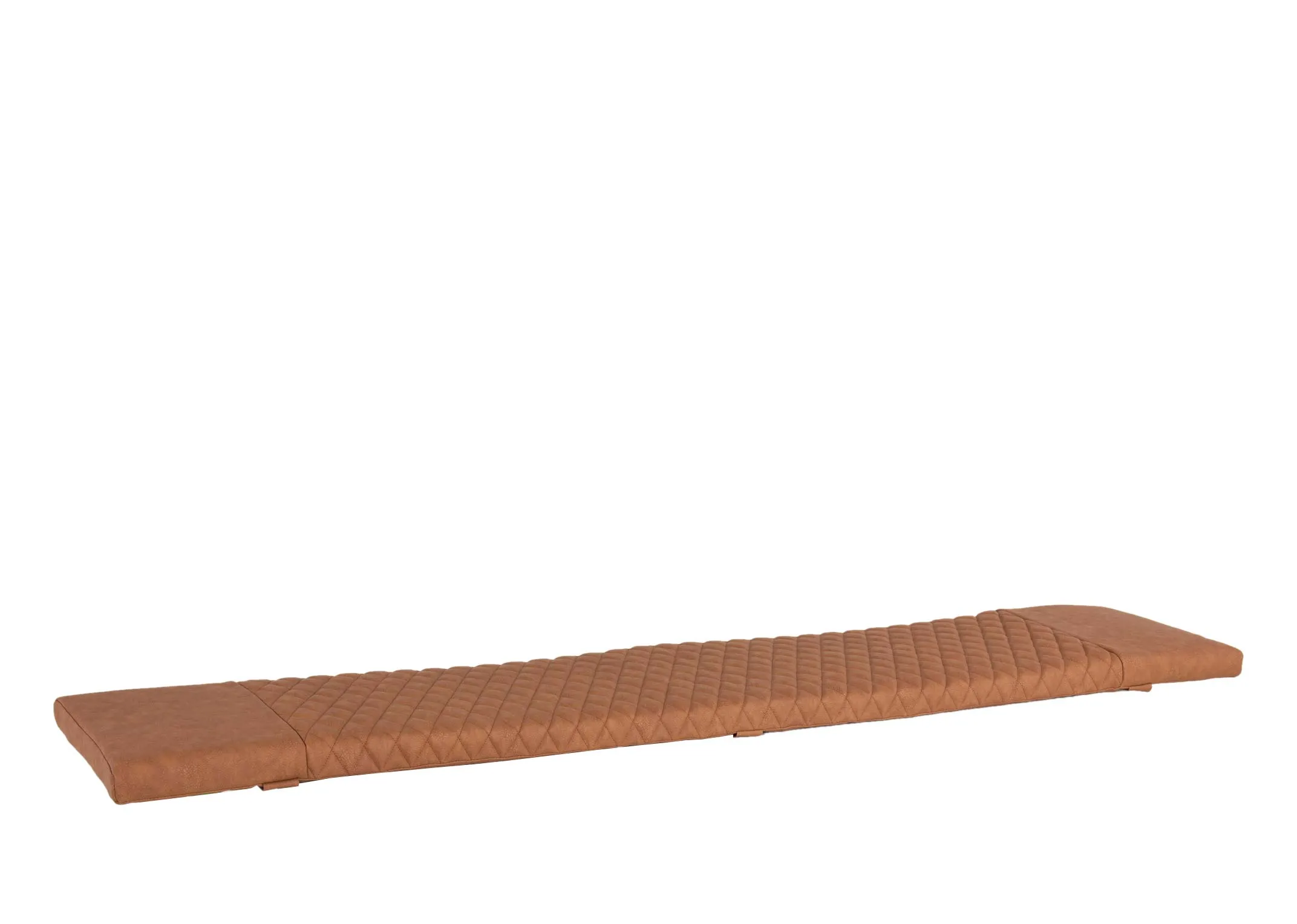 A tan pu fabric seat pad from EZ Livings Lucca range. Angled view of bench pad