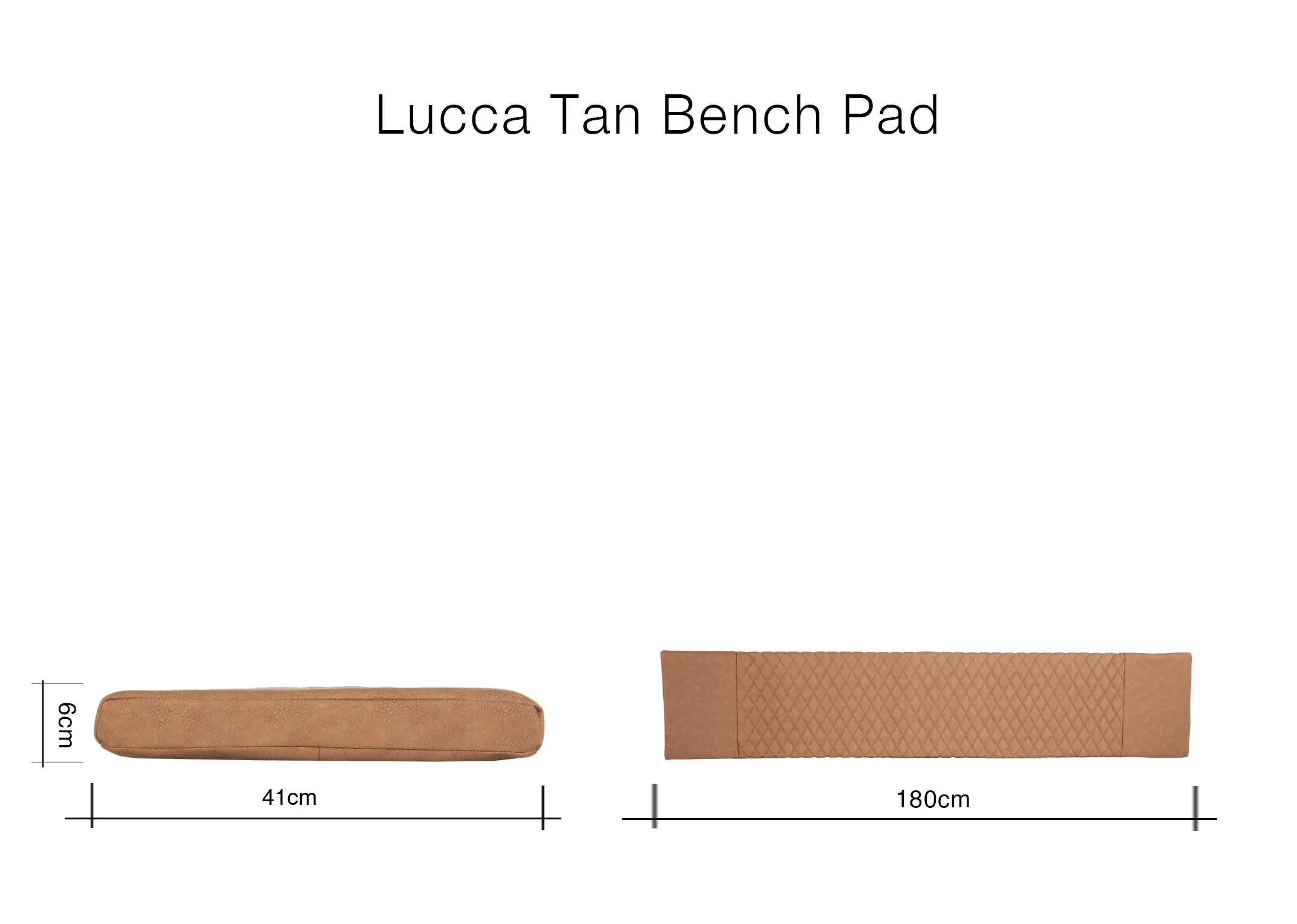 A dimension image of the Lucca Tan Bench Pad width 180cm x 41cm x 6cm
