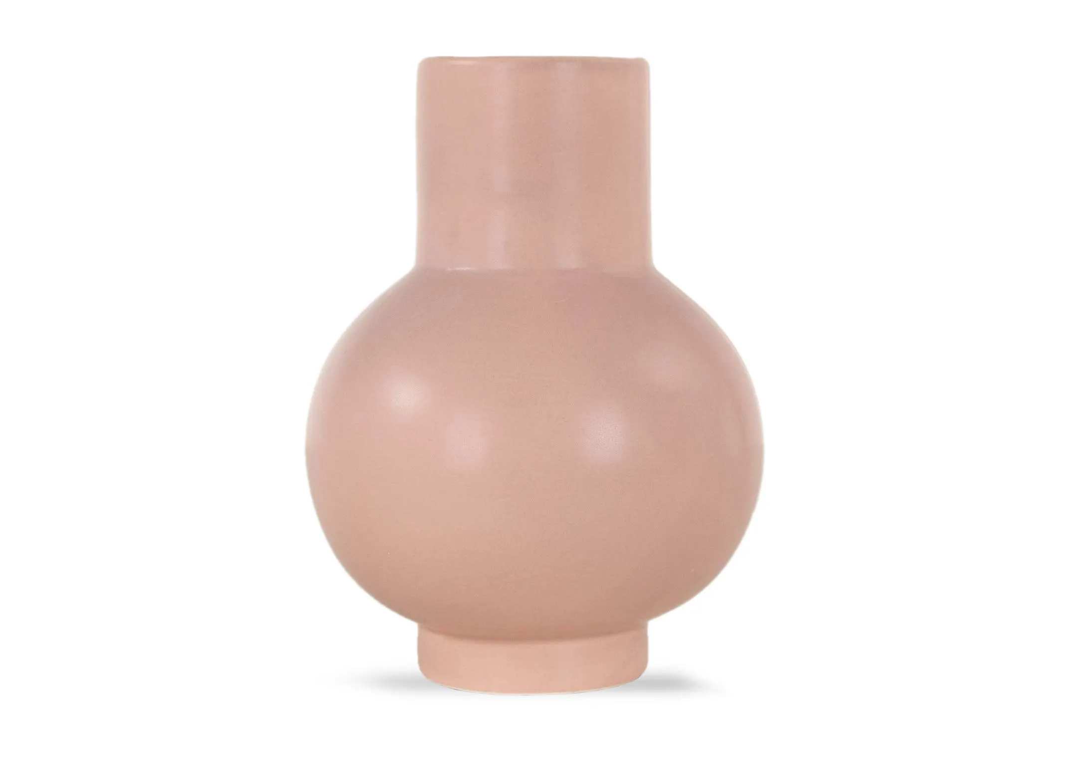 A light pink tubular vase from EZ Living Furniture's Cassia range. Front view of round base & tube top.