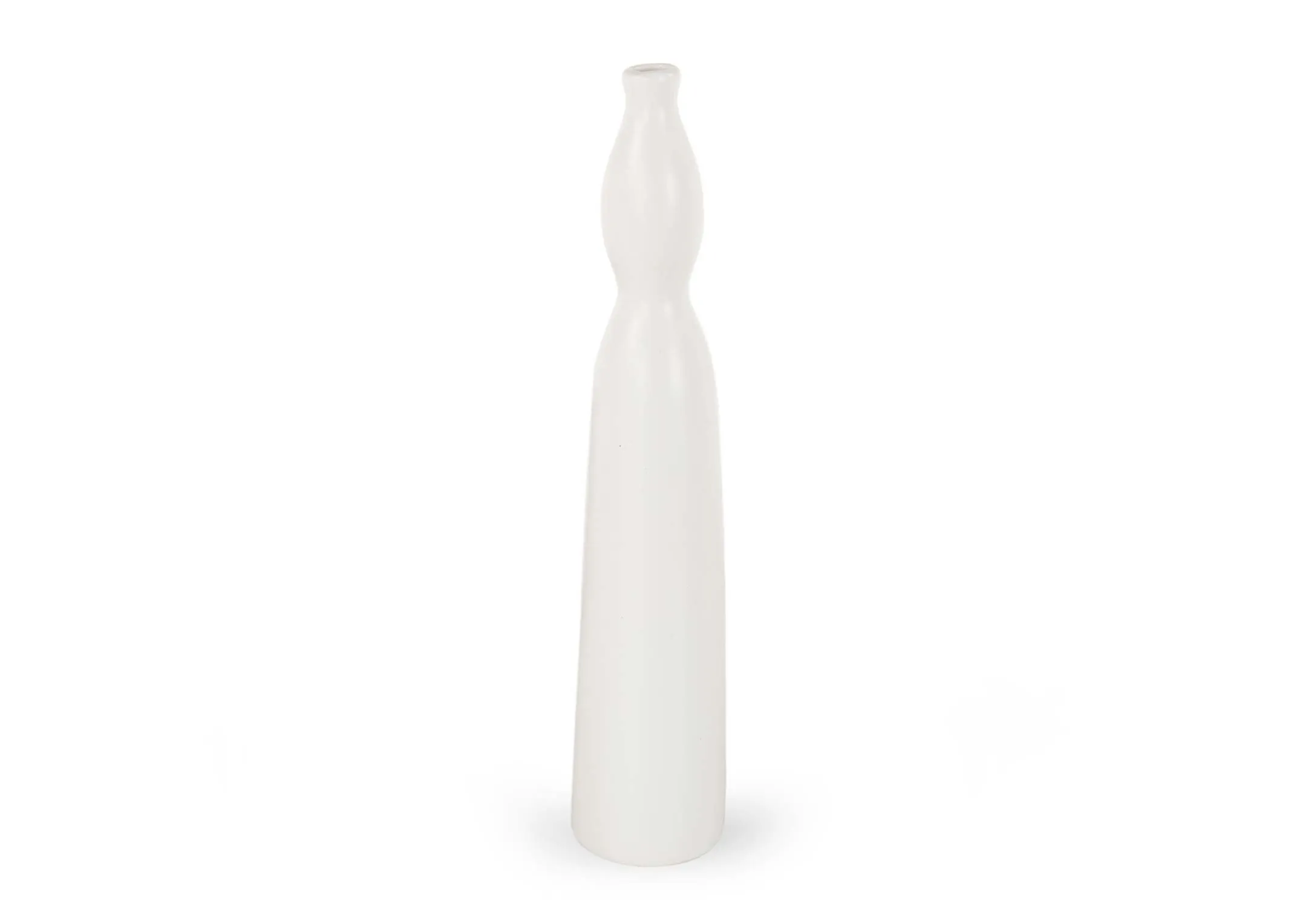 A white porcelain ornament from EZ Living Furniture's Flavia range. Front view of column like ornament.