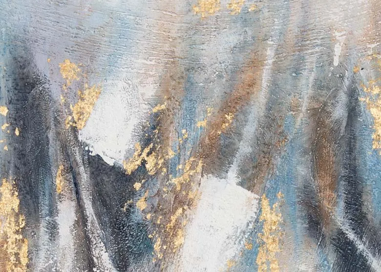  gold and white abstract stroke print from EZ Living's Abstract wall art range. Closeup pf gold splashes