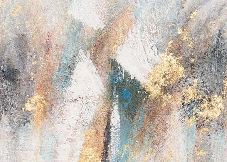 gold and white abstract stroke print from EZ Living's Abstract wall art range. Closeup pf paint stroke/colors