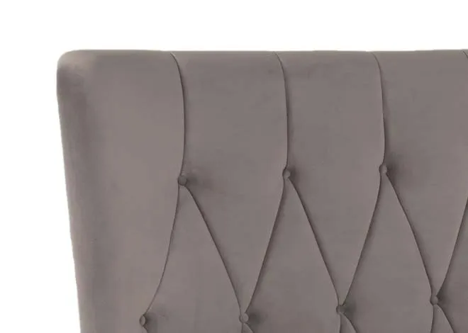 A 5ft silver velvet bedframe with mattress from EZ Living Furniture's Garcia range. Front view of footboard