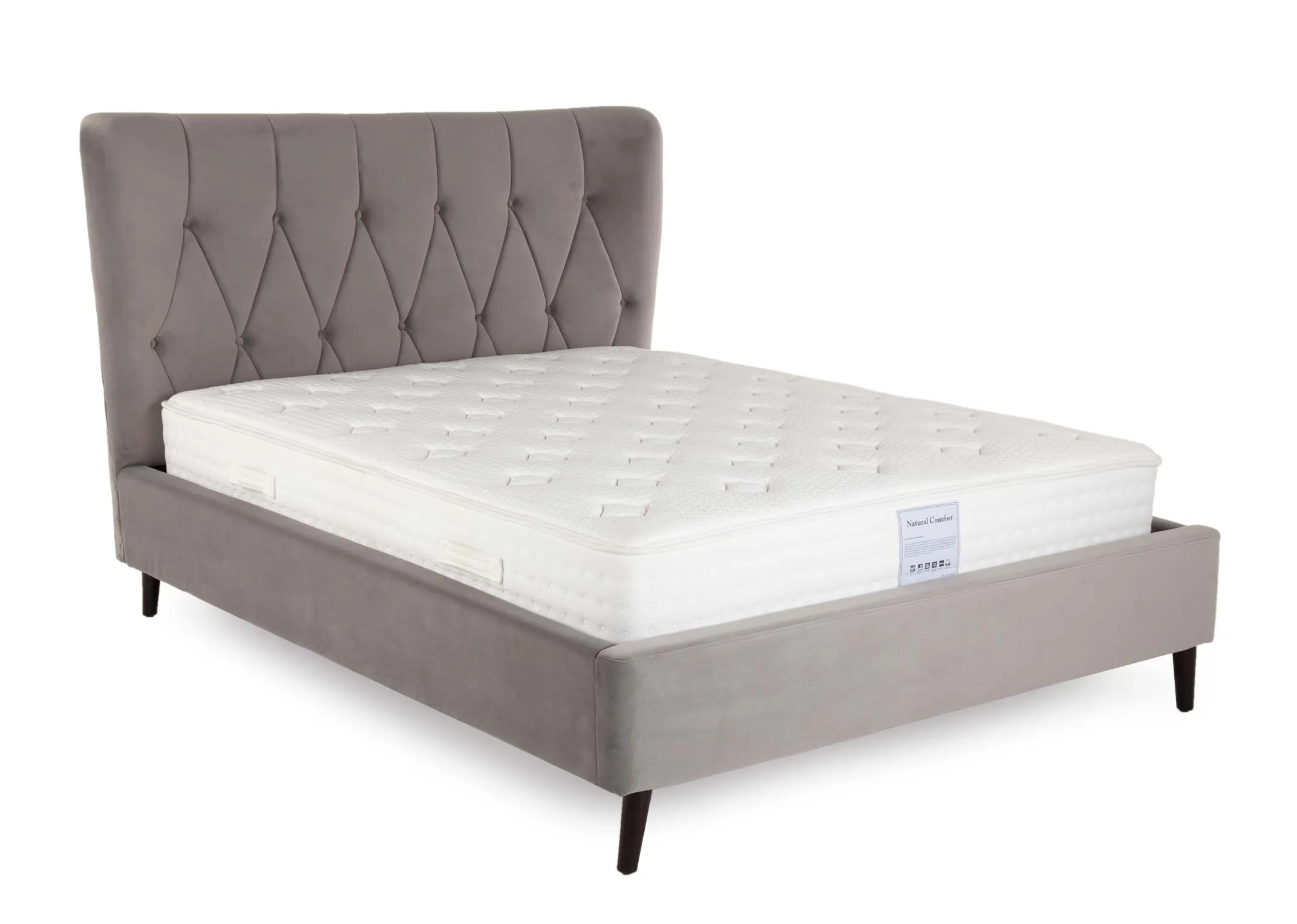 A 6ft silver velvet bedframe with mattress from EZ Living Furniture's Garcia range.