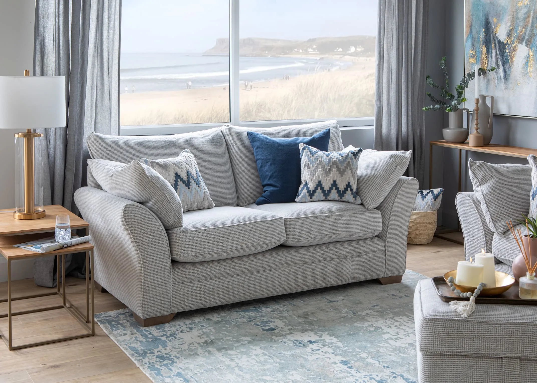 2 Seater Beige Accent Fabric Sofa - Strata