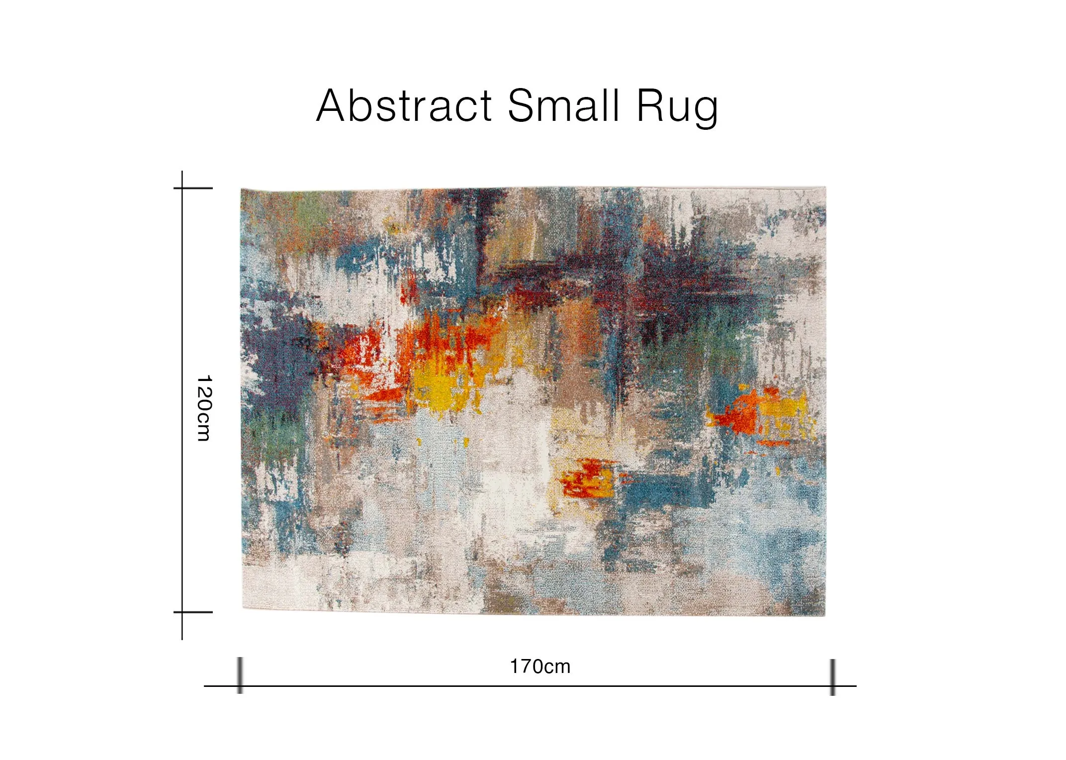 A dimension image of the Small Abstract rug with 170cm x 120cm