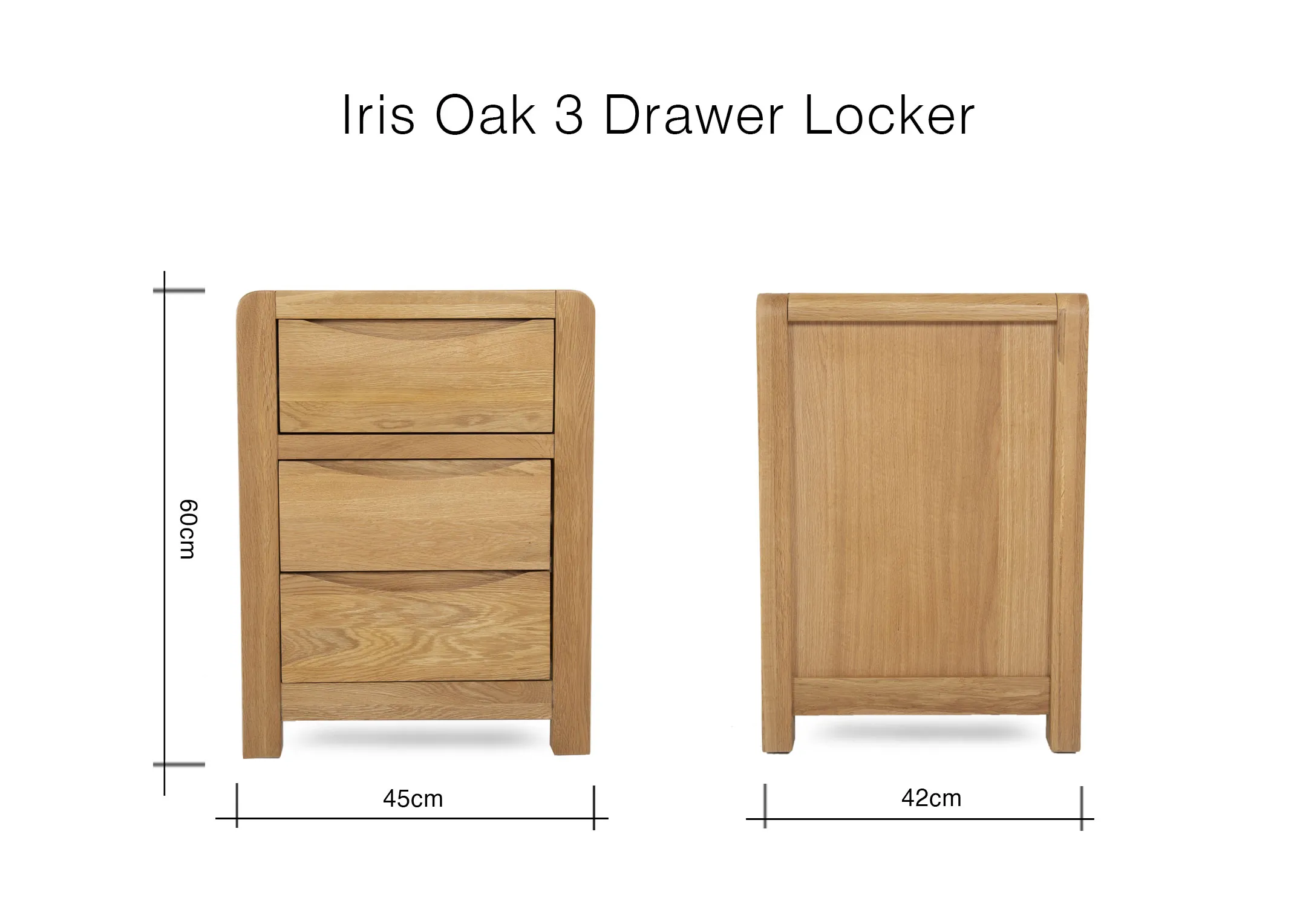 A dimension image of the iris 3 drawer locker with 45cm(Width) x 42cm (Depth) x 60cm (Height)