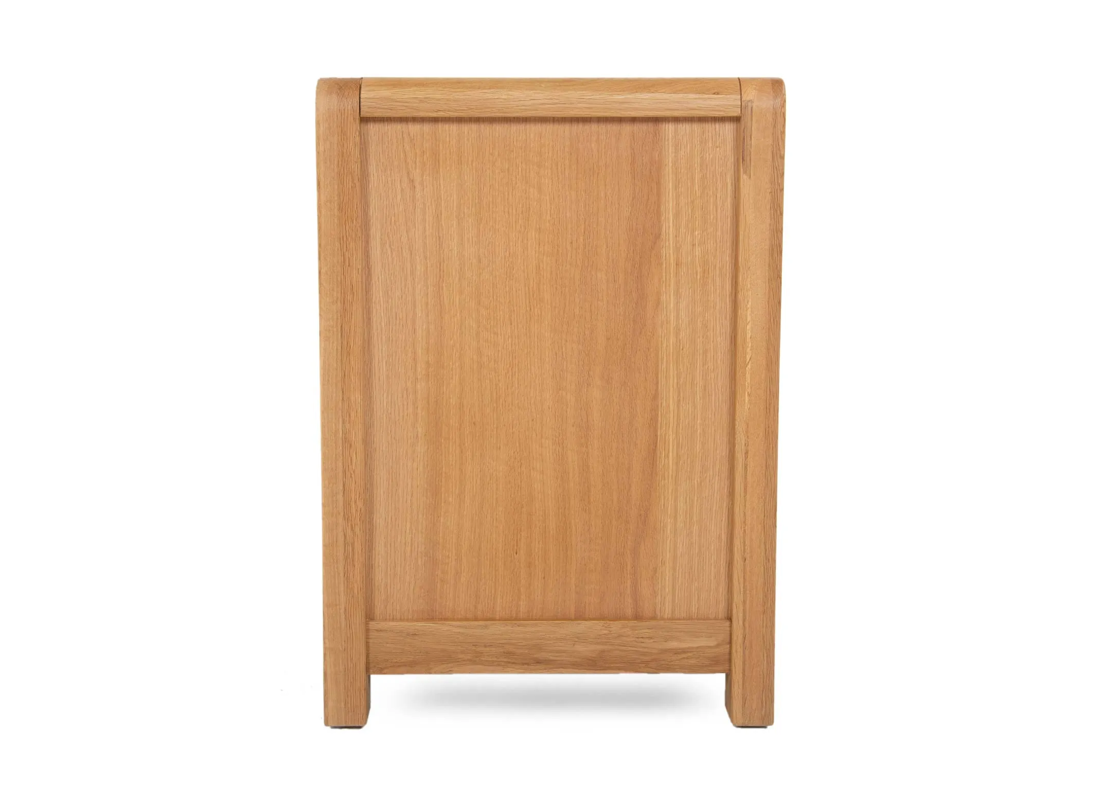 An oak 3 drawer bedside locker from EZ Livings Iris range. Front view of smooth oak texture