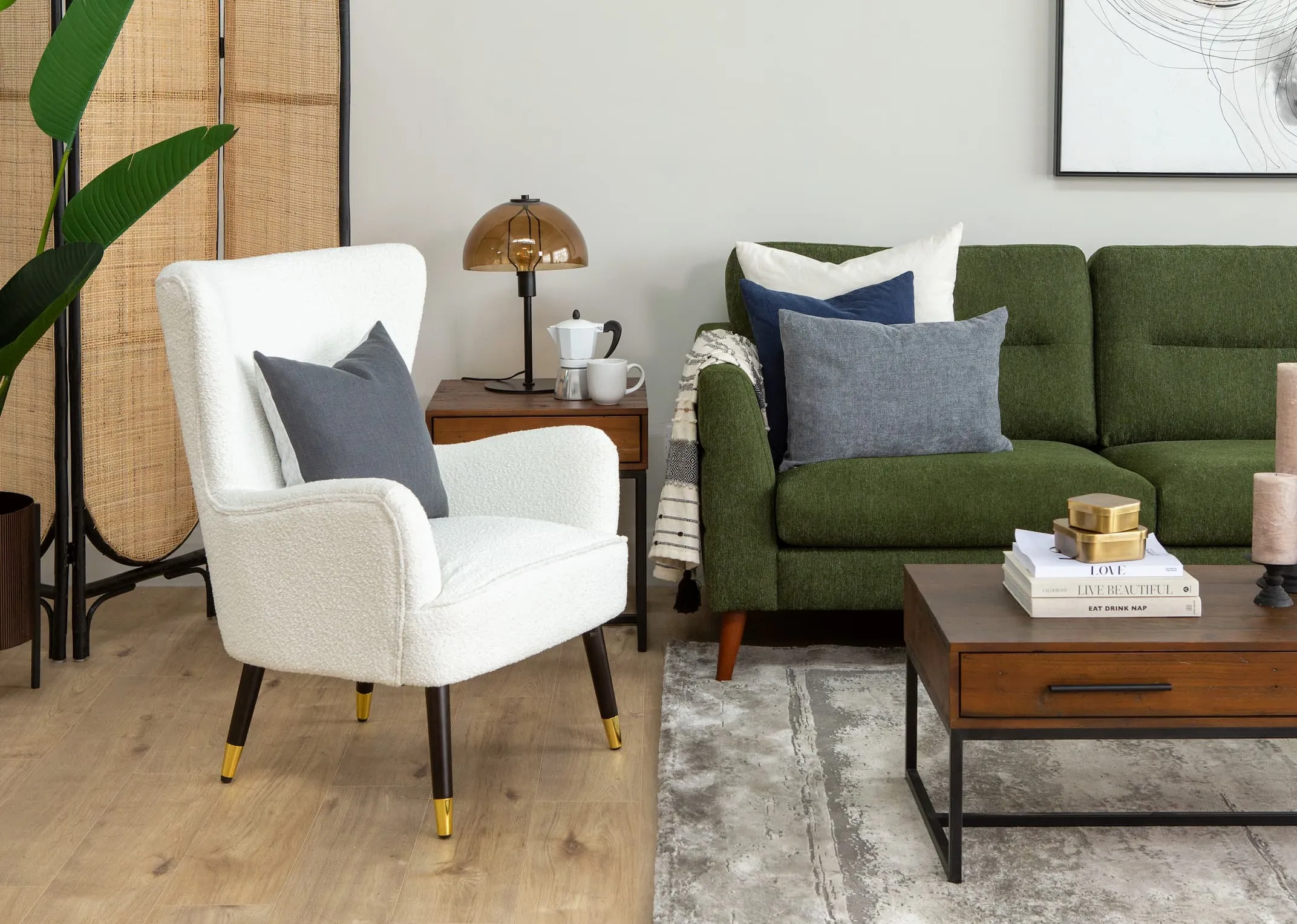 Cream Boucle Fabric Lounge Chair - Shiraz