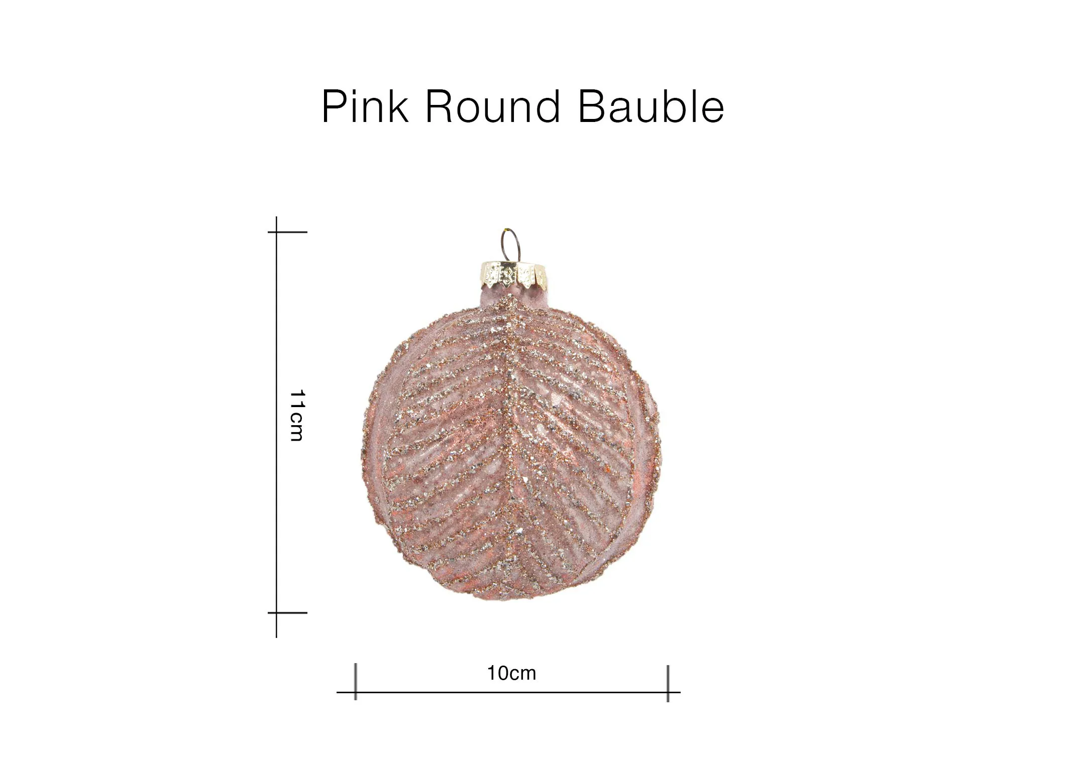A dimension image of the Pink Sparkle Bauble with 10cm x 11cm