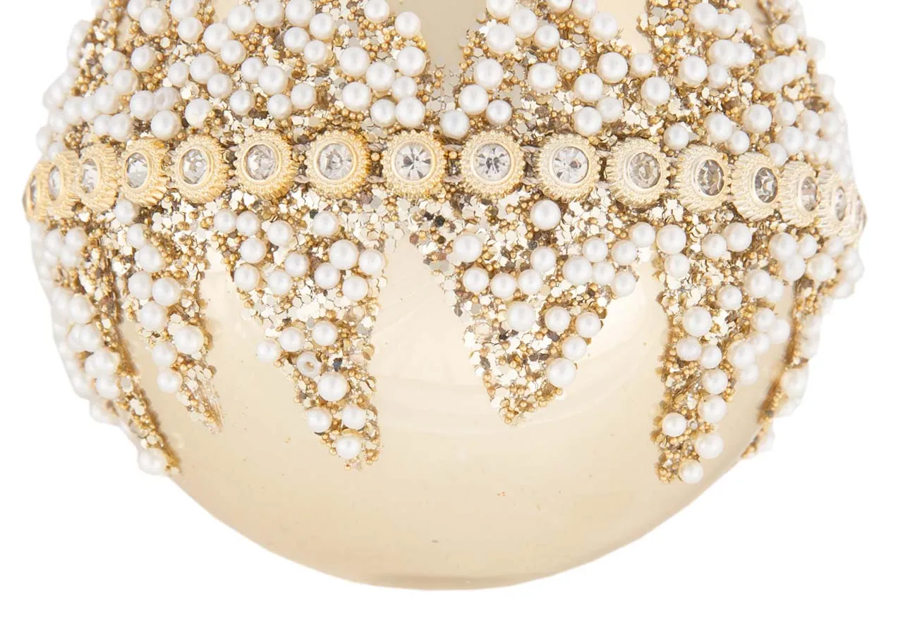 A large gold bauble with pearl & diamante encrusted detail from EZ Livings Christmas range.