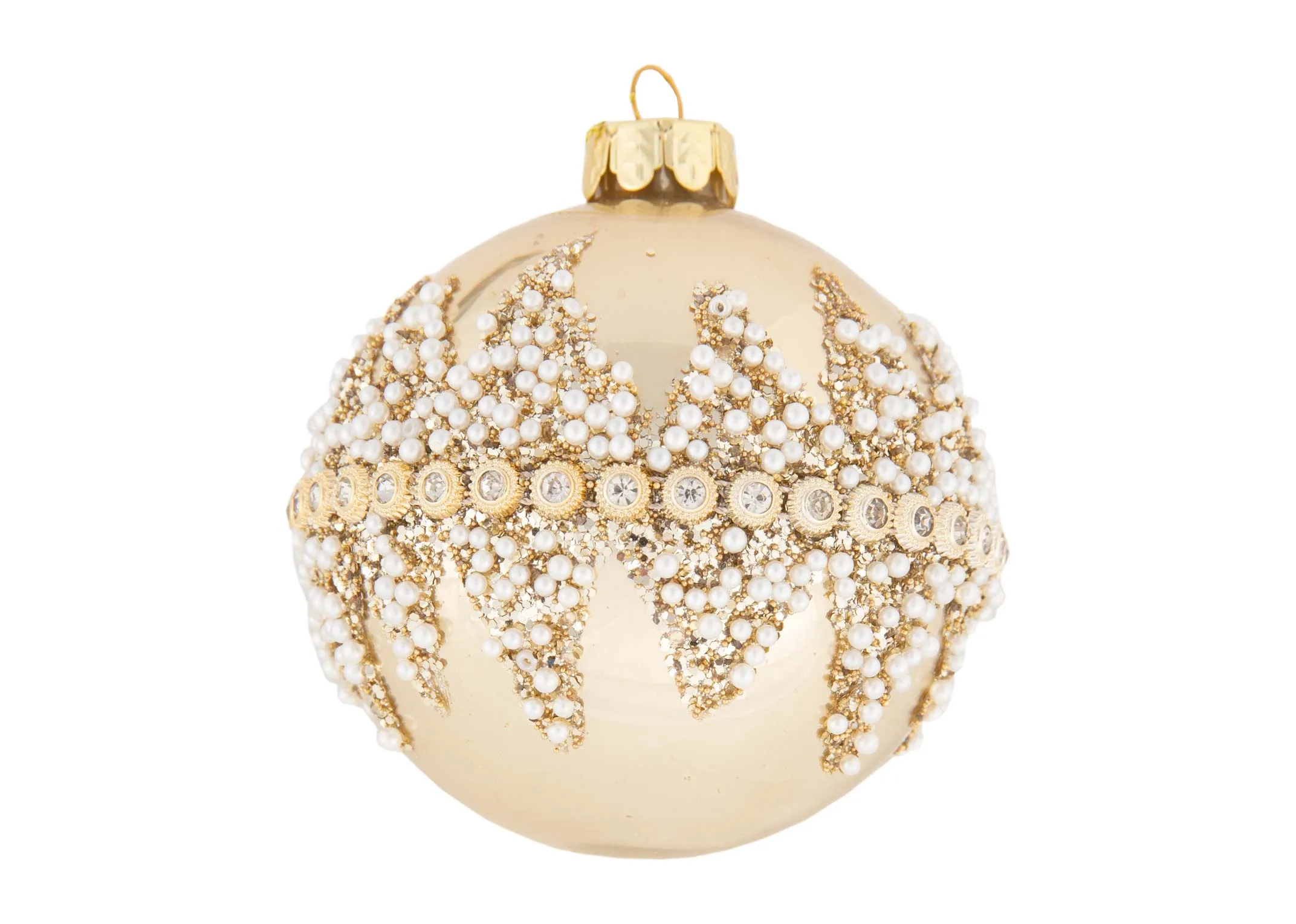 A large gold bauble with pearl & diamante encrusted detail from EZ Livings Christmas range.