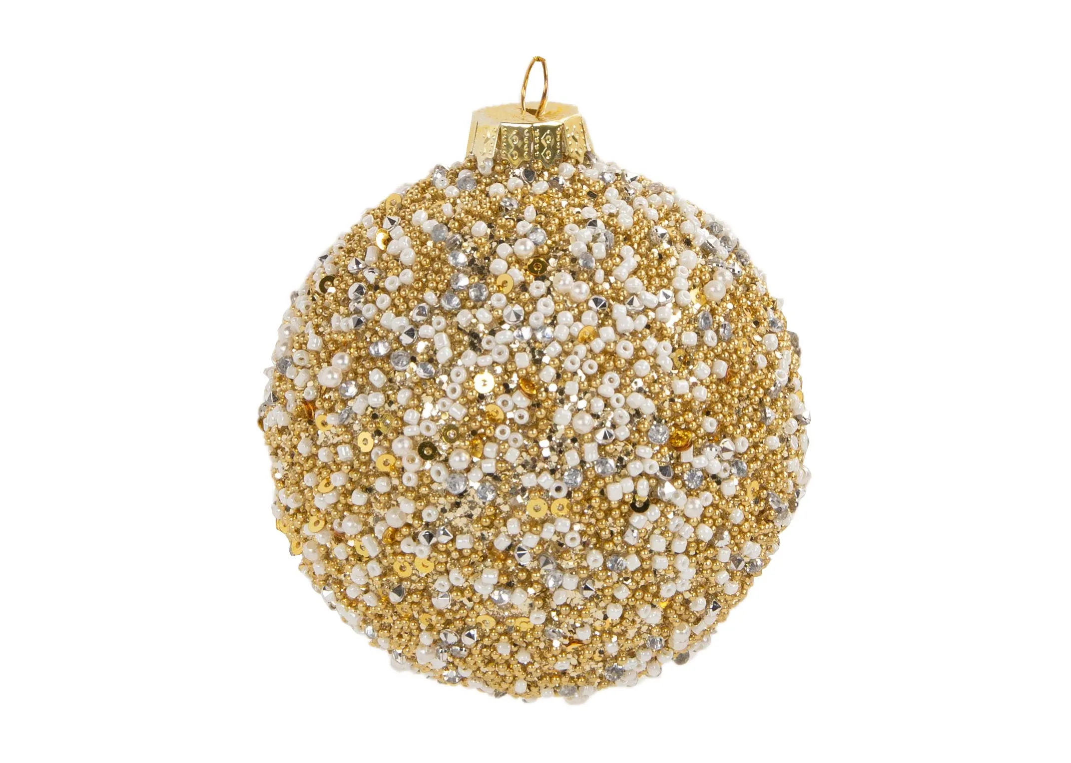 A dimension image of the Gold Round Sparkle Bauble with 10cm x 12cm