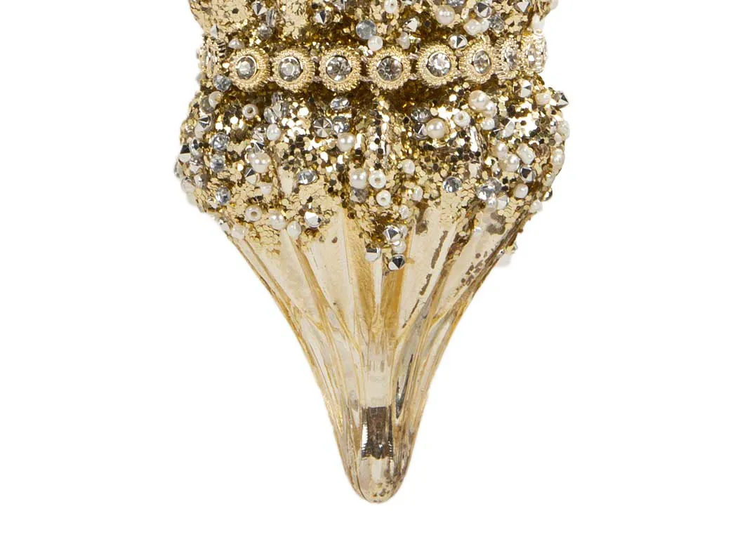 A vintage drop bauble in gold with diamante & glitter middle from EZ Livings Christmas range.