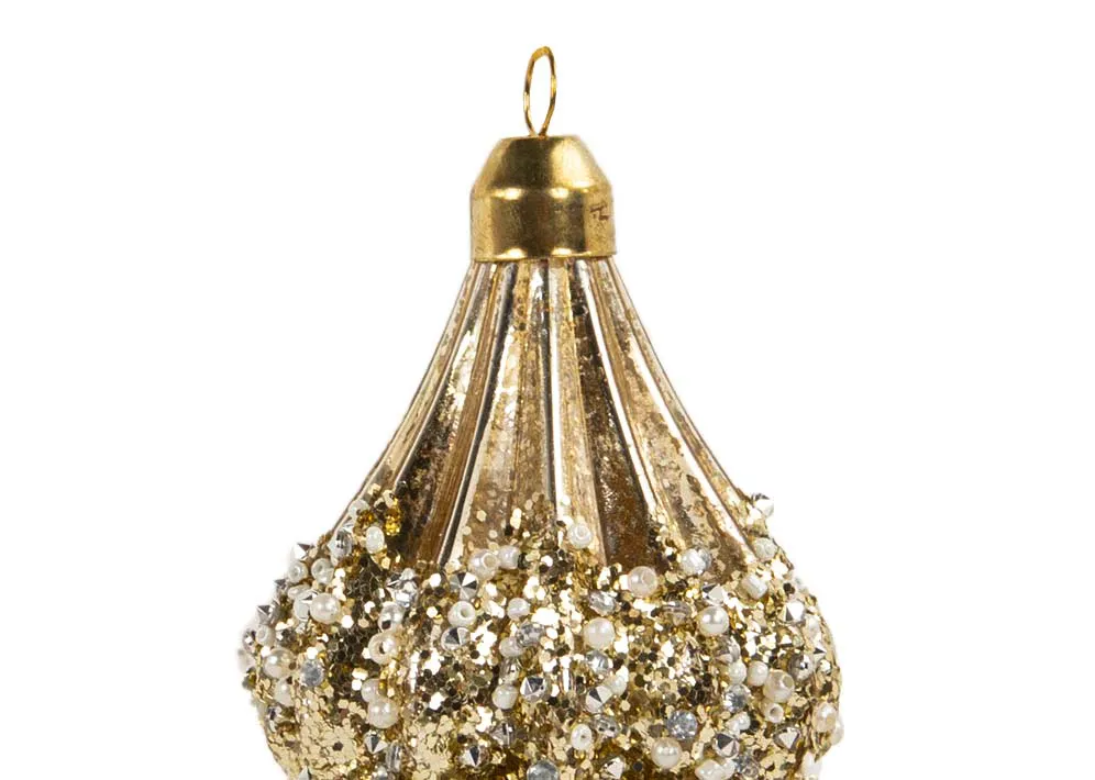 A dimension image of the Vintage Tear Drop Bauble with 8cm x 14cm