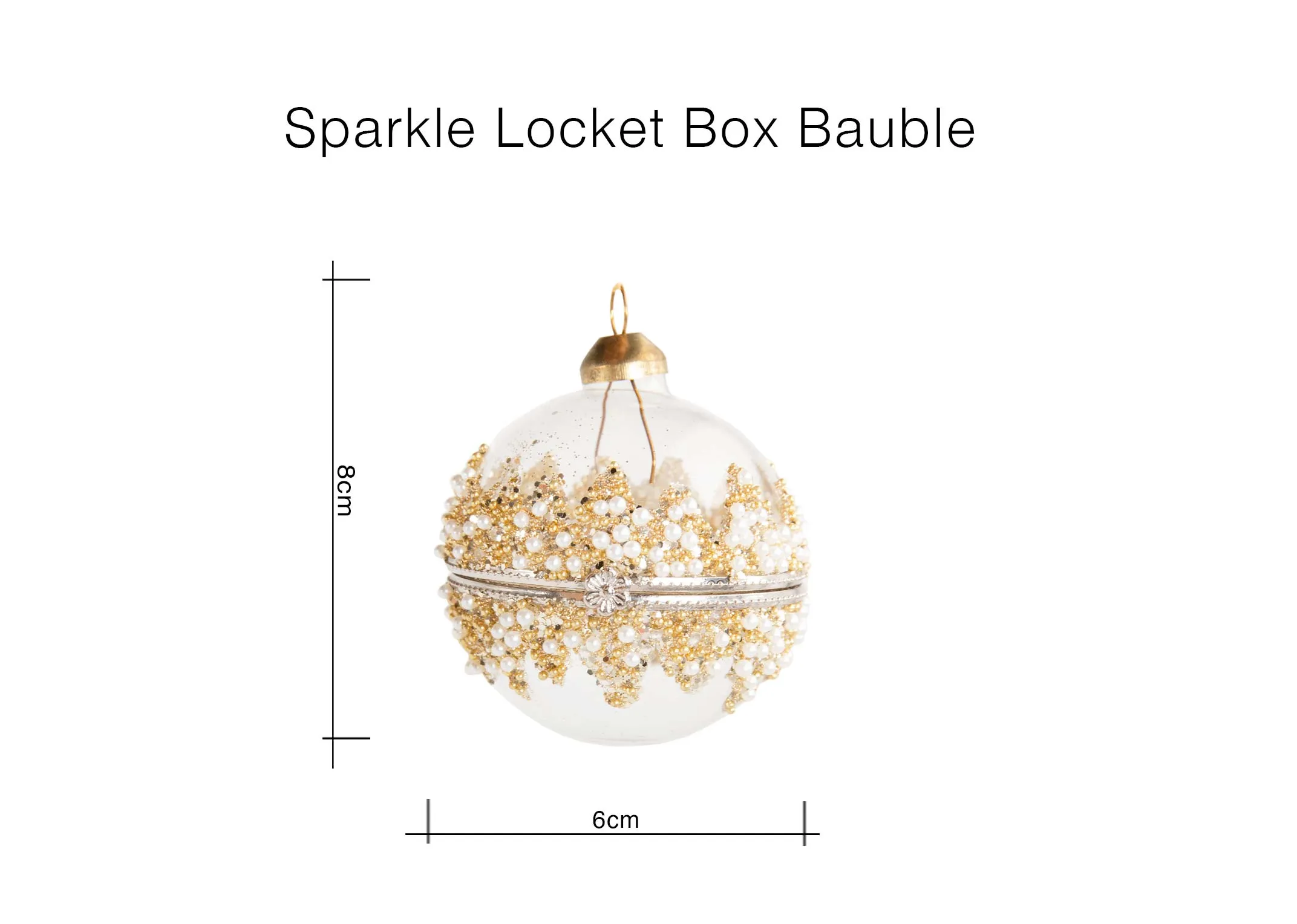 A dimension image of the Sparkle Locket Box with 6cm x 8cm