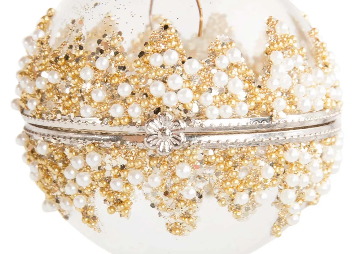 A clear glass bauble with silver clasp opening from EZ Living Furnitures Christmas range.