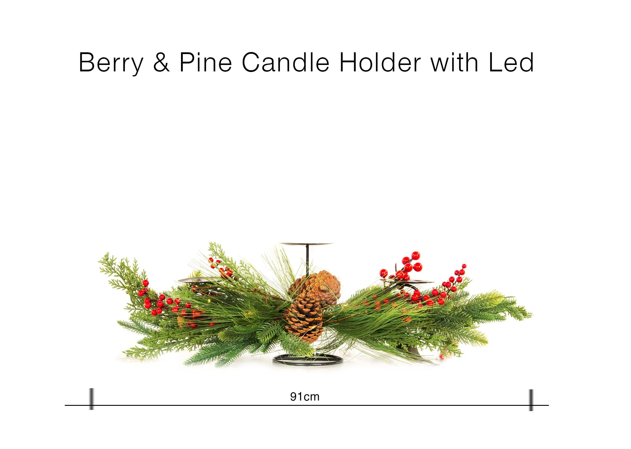 A dimension image of the Berry & Pine Candleholder with 91cm