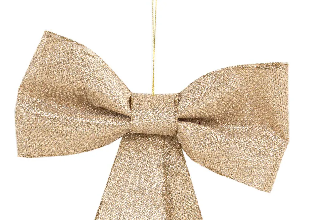 A champagne bow decoration from EZ Livings Christmas range.