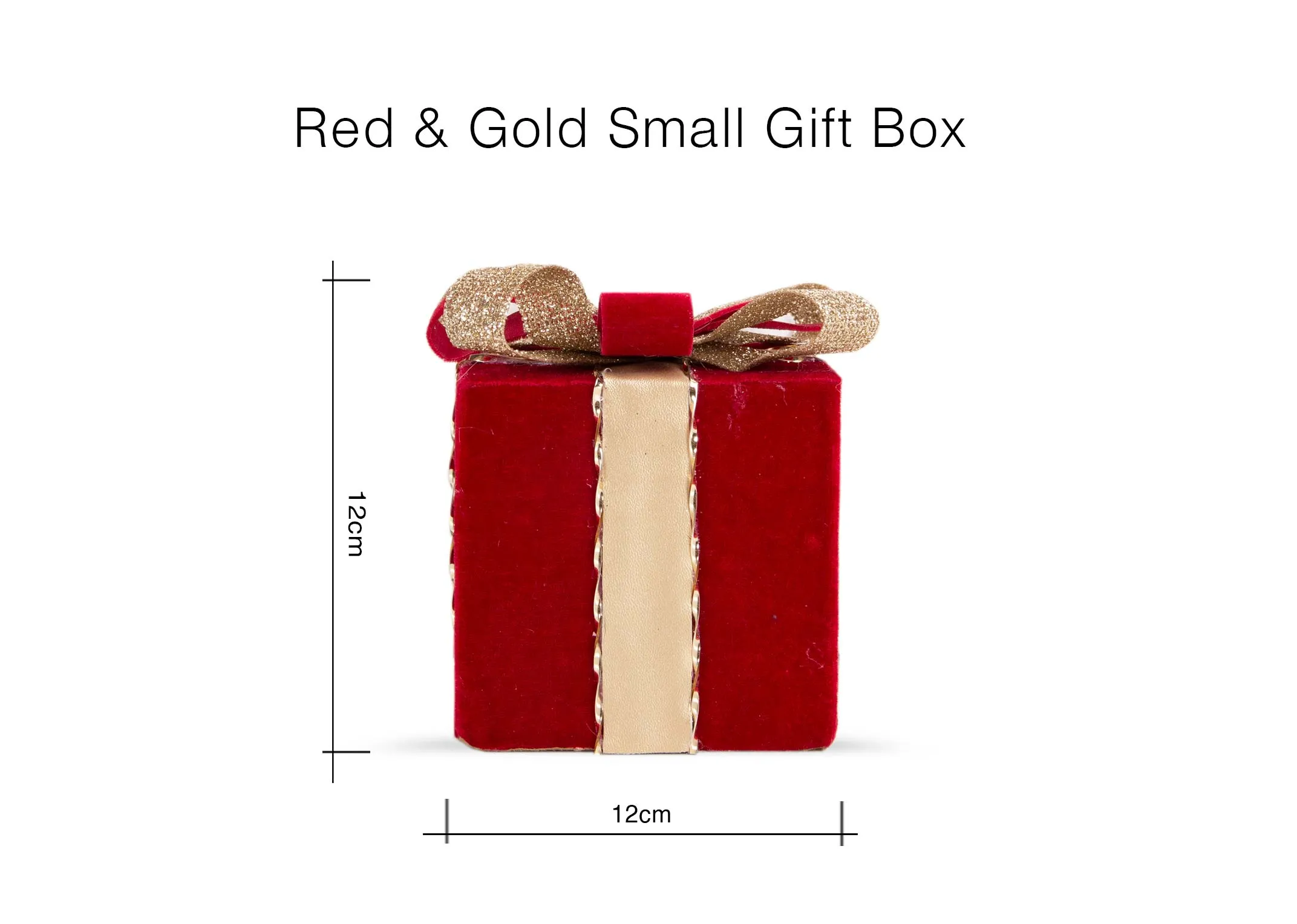 A dimension image of the red Gold small christmas box with 12cm x 12cm