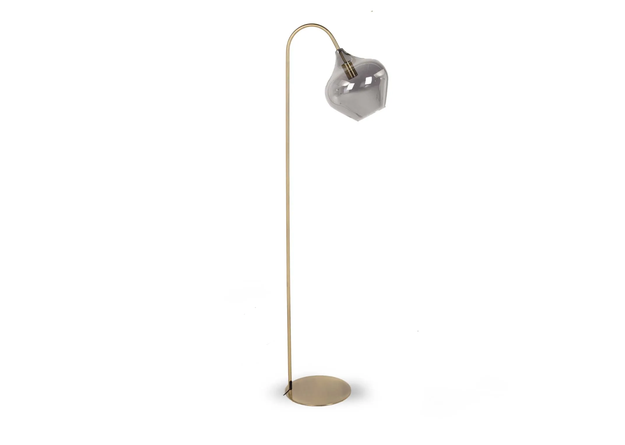 An antique bronze floor lamp with glass shade from EZ Living Furniture's Rakel range. Front view of gold stand.