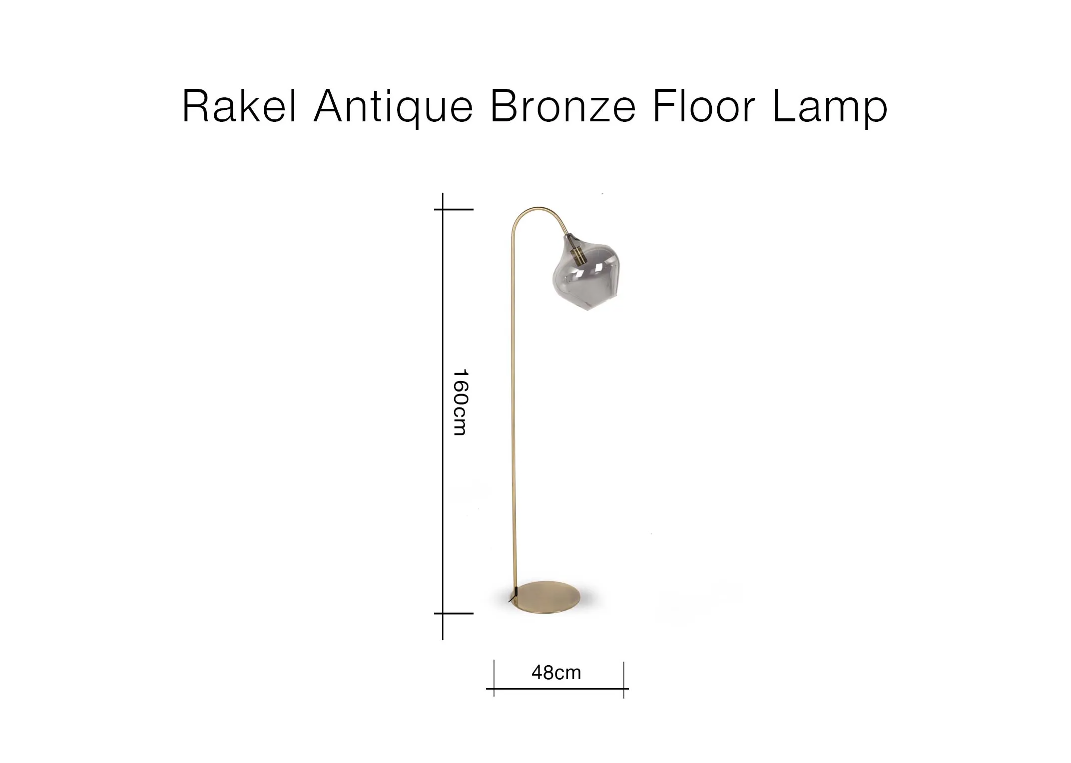 A dimension image of the Rakel Antique Floor lamp with 48cm x 160cm
