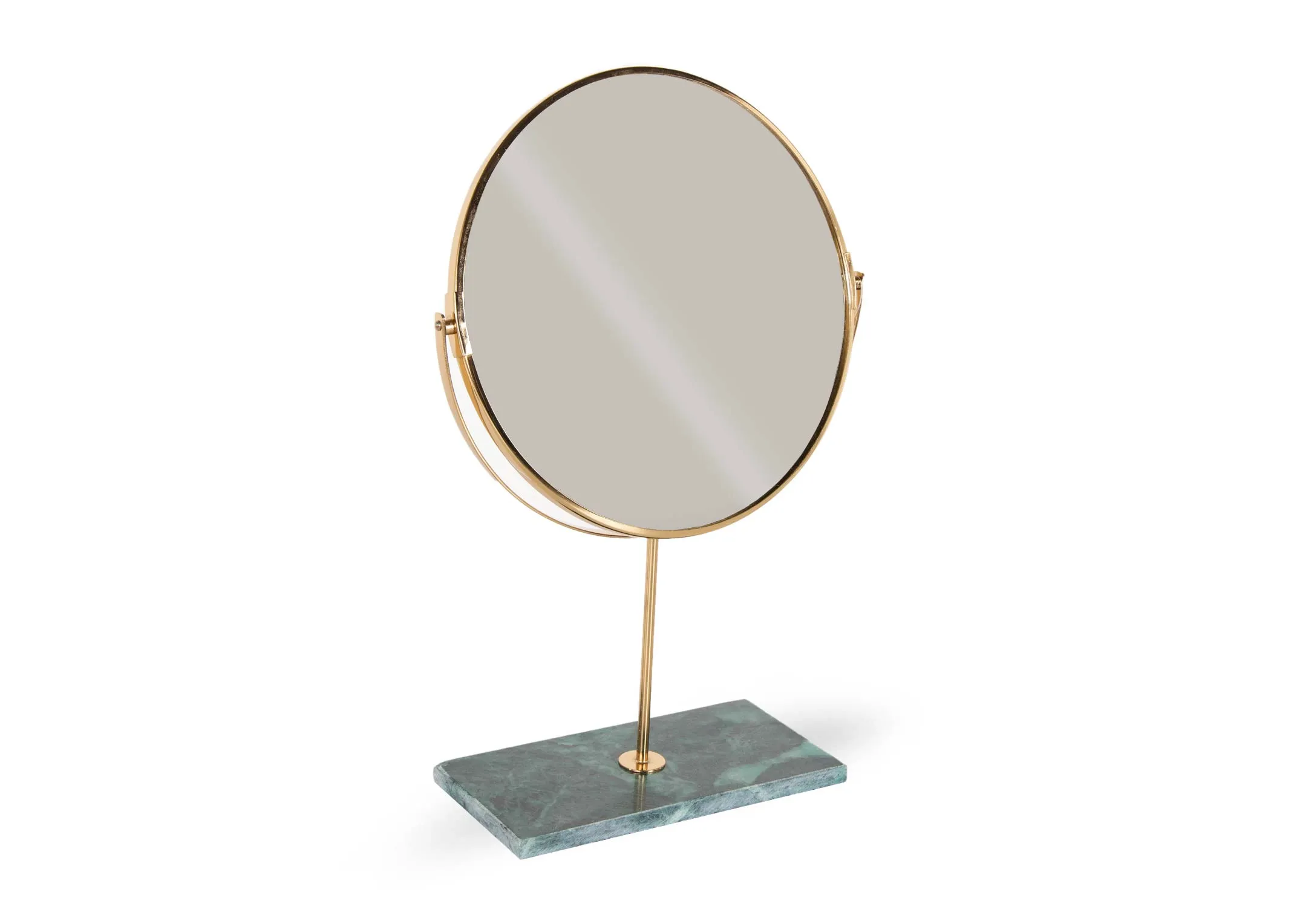 A lifestyle image of the Riesco Table mirror with Lizet candlesticks and Kavandu vase