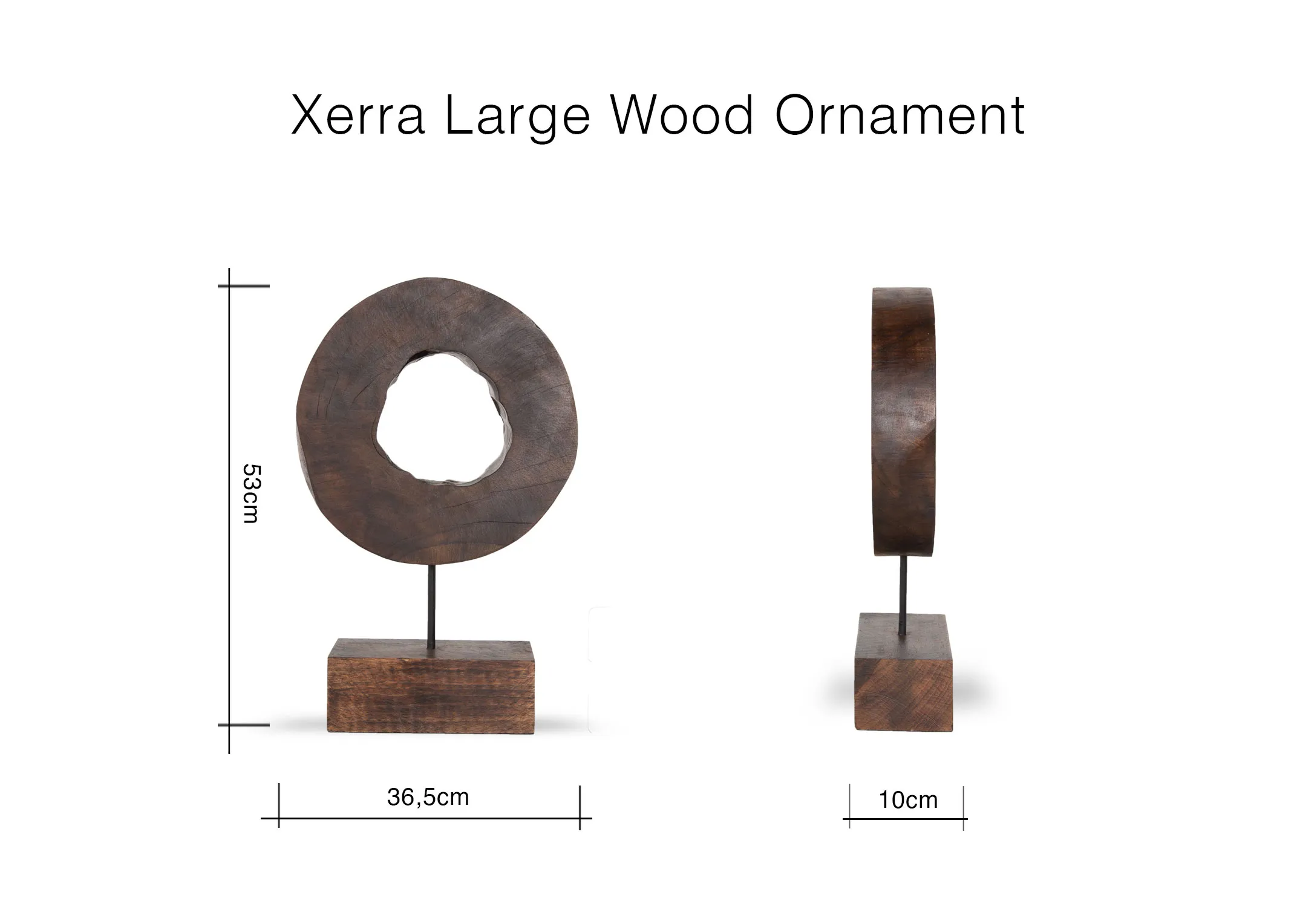 A dimension image of the Xerra Wood Ornament with 36.5cm (Width) x 10cm (Depth) x 53cm (Height)