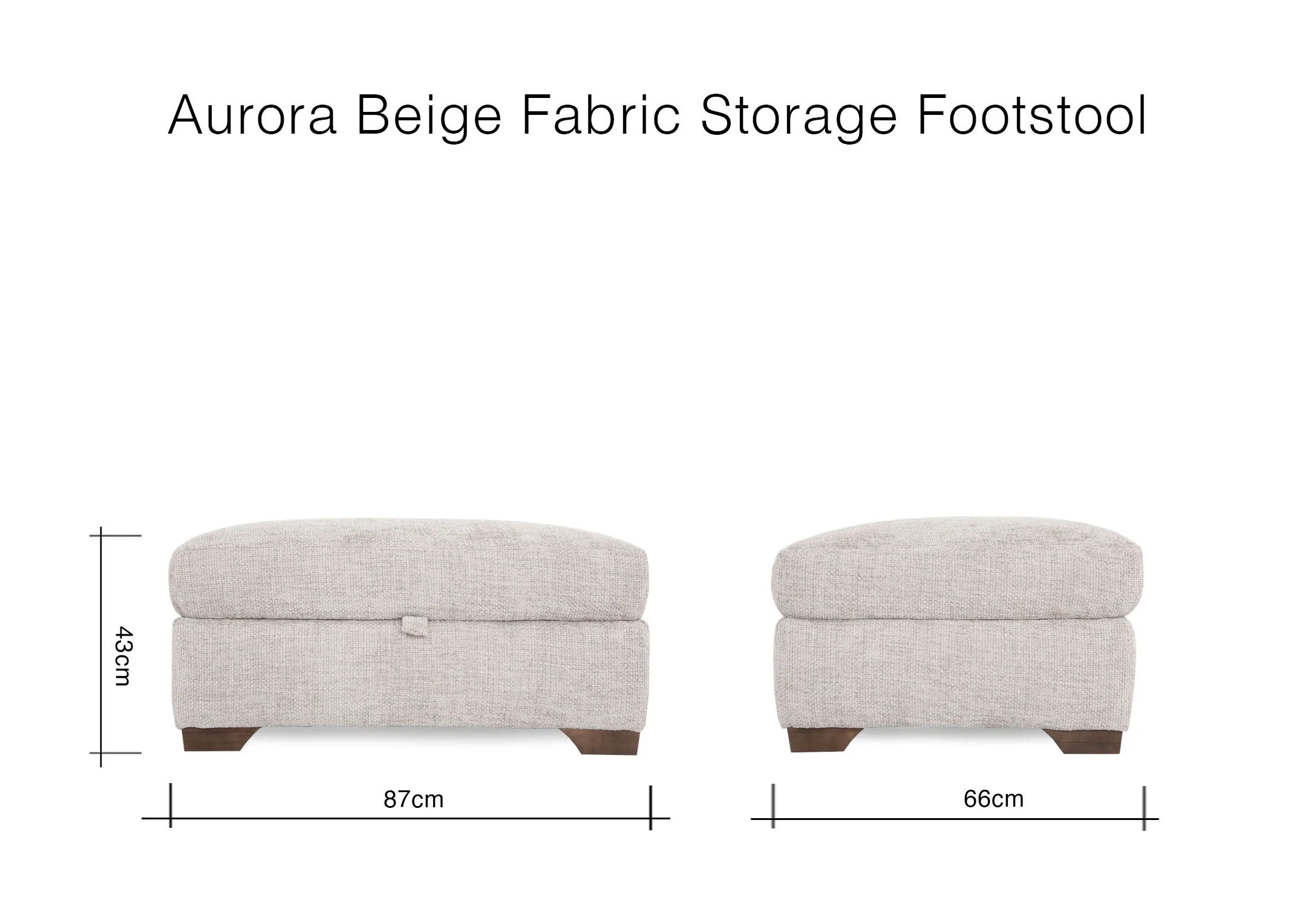 A dimension image of the Aurora Beige Footstool with 87cm x 66cm x 43cm