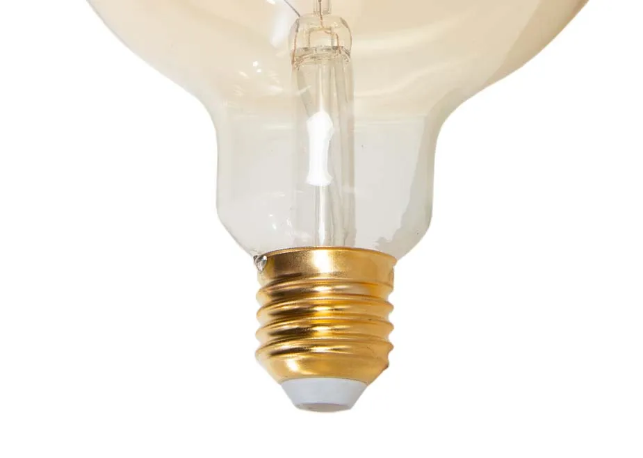 A front view of a Globe 4W LED Bulb from EZ Living Furniture's Vintage bulb range. Closeup pf e27 screw in