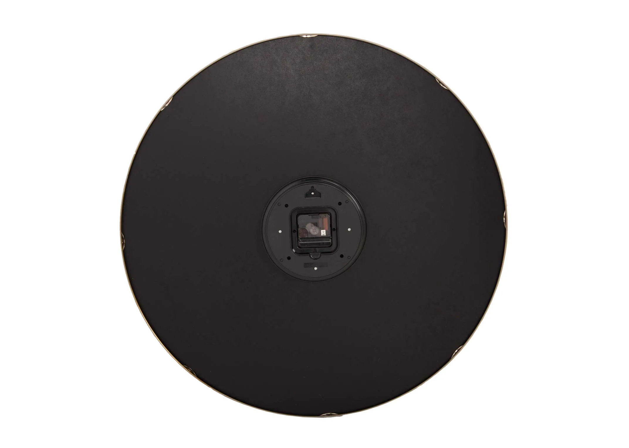 A bronze trim wall clock from EZ Livings Oyster range. Back view of black felt finish & battery local