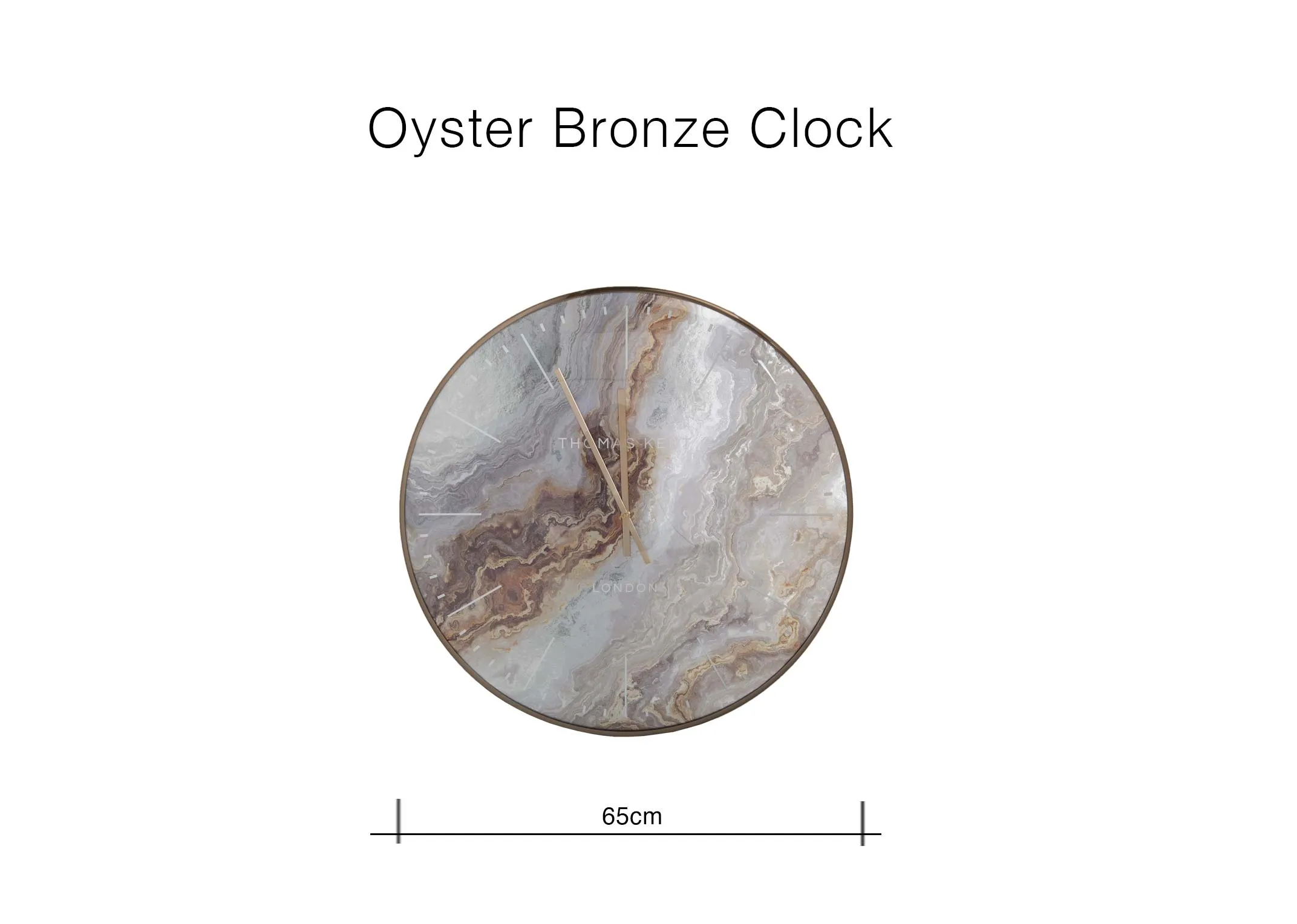 A dimension image of the Oyster Bronze Clock with 65cm x 65cm