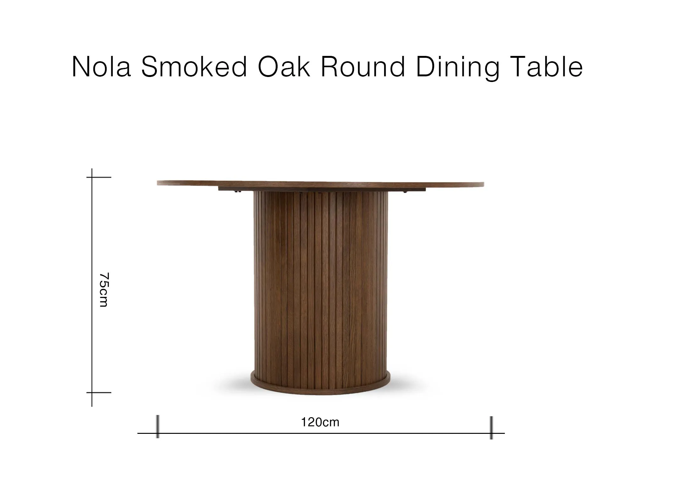 A dimension image of the Nola Round Table with 120cm x 75cm
