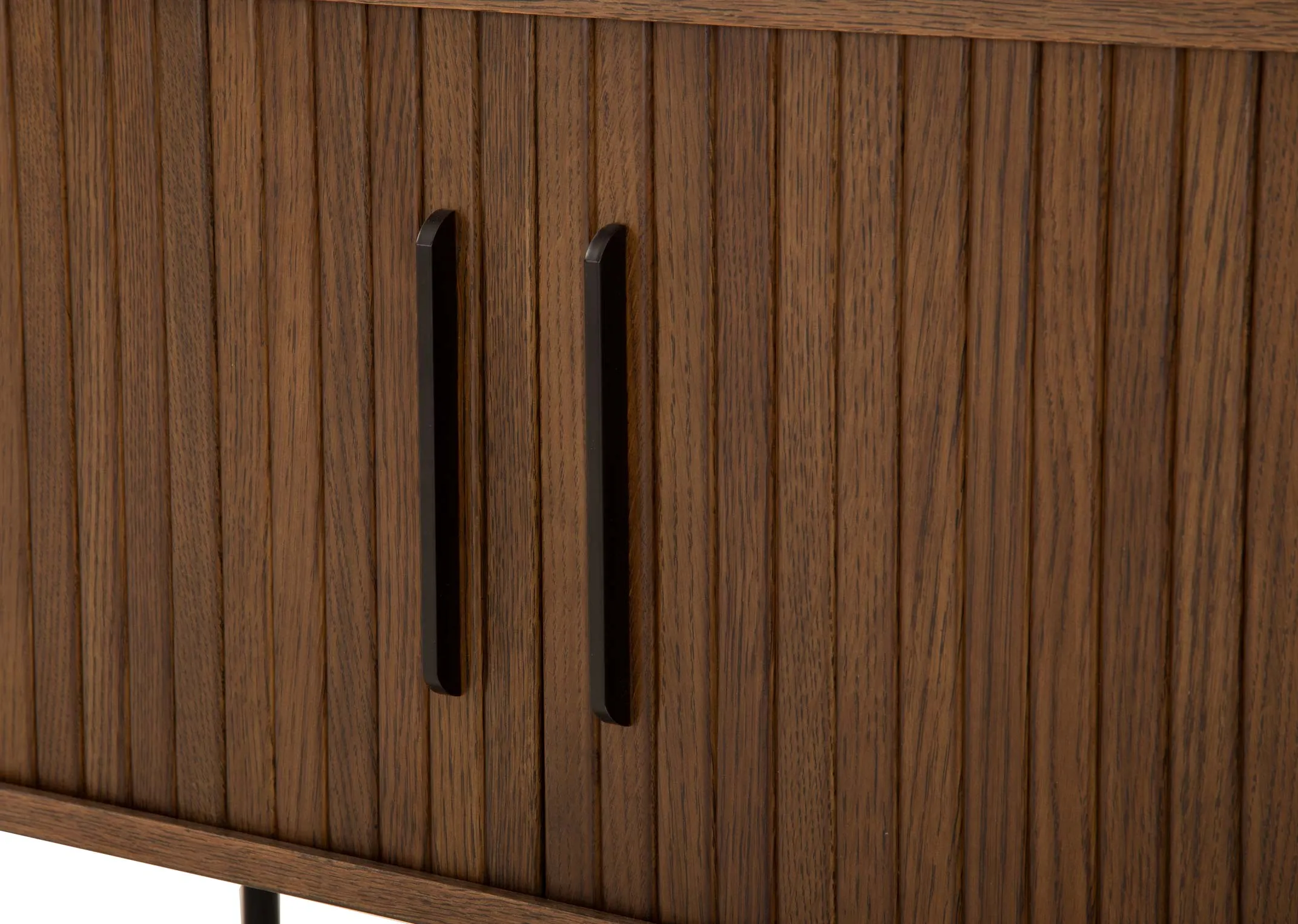 A smoked oak tv unit with a slatted tambour double door from EZ Livings Nola range. 