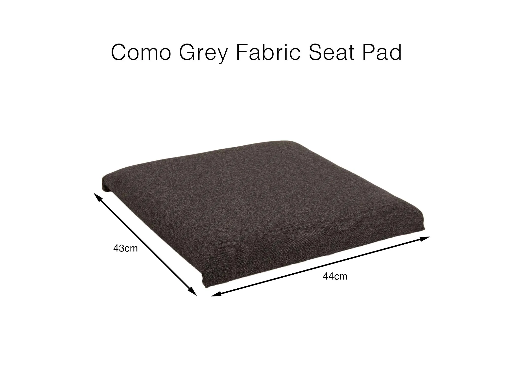 A dimension image of the Como seat pad with 43cm x 44cm