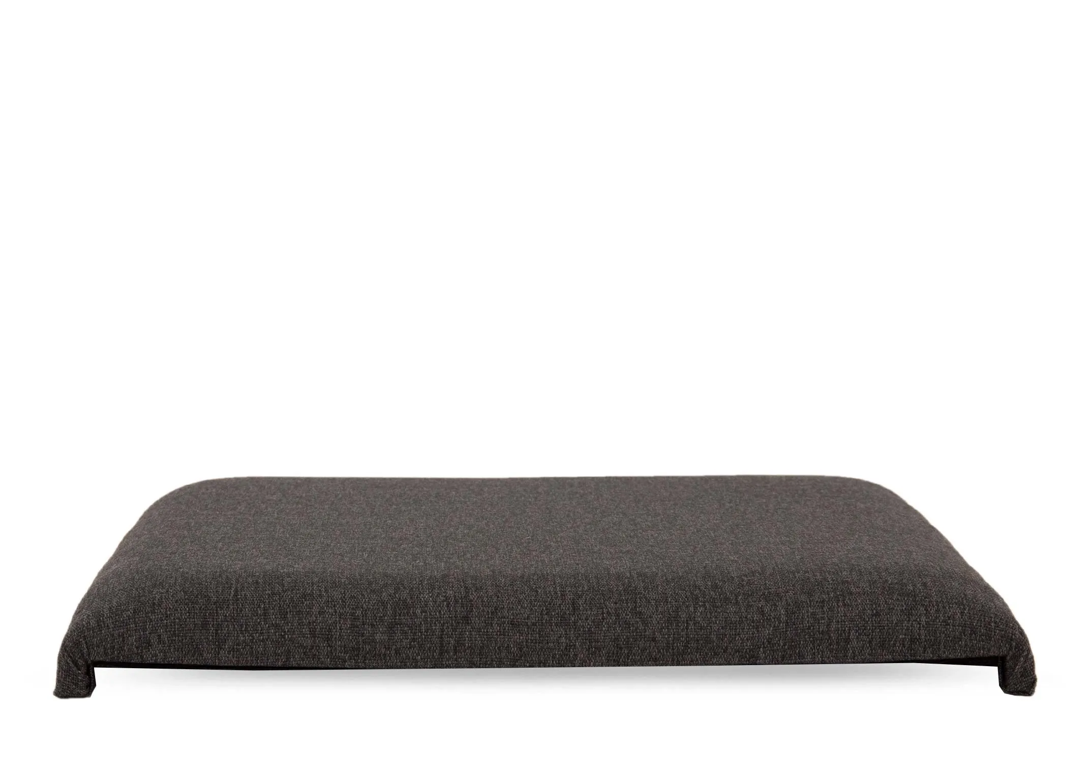 A square grey fabric padded seat from EZ Livings Como range. Front view of 3cm depth