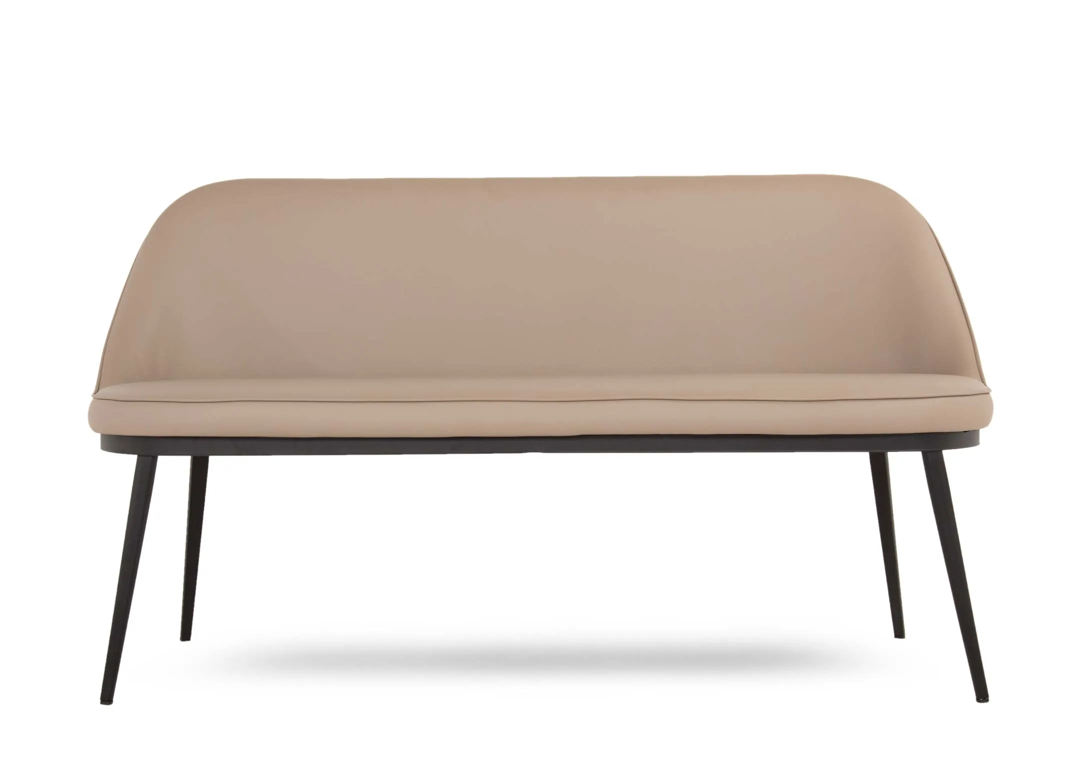 A taupe faux leather sofa bench from EZ Livings Gain range. Back view or high back