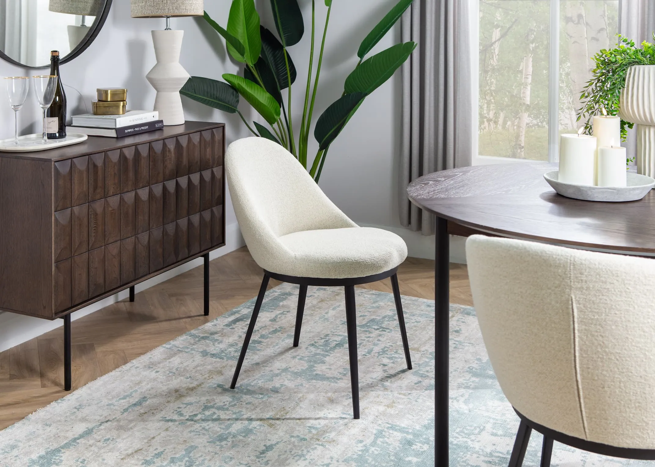 Off White Boucle Dining Chair - Gain