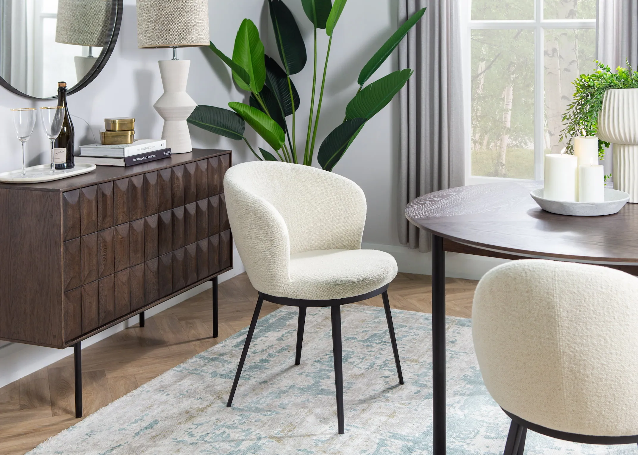 Off White Boucle Carver Chair - Gain