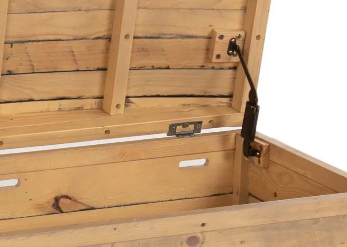 A reclaimed pine blanket from EZ Living Furnitures Bria range. Closeup of hinges