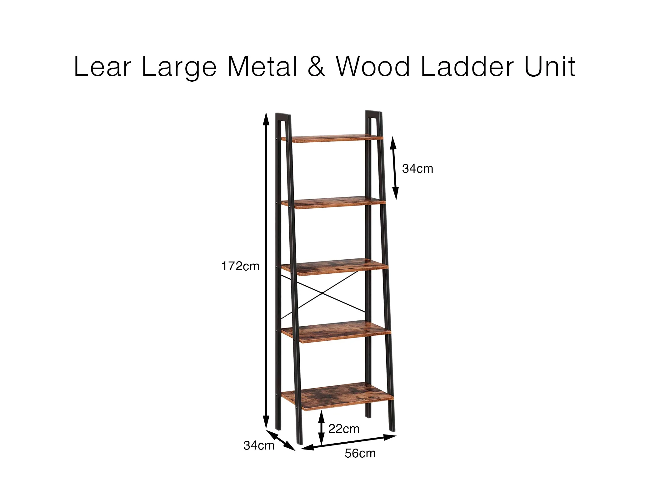A dimension image of the Lear Large Shelving Unit with 172cm x 56cm x 34cm
