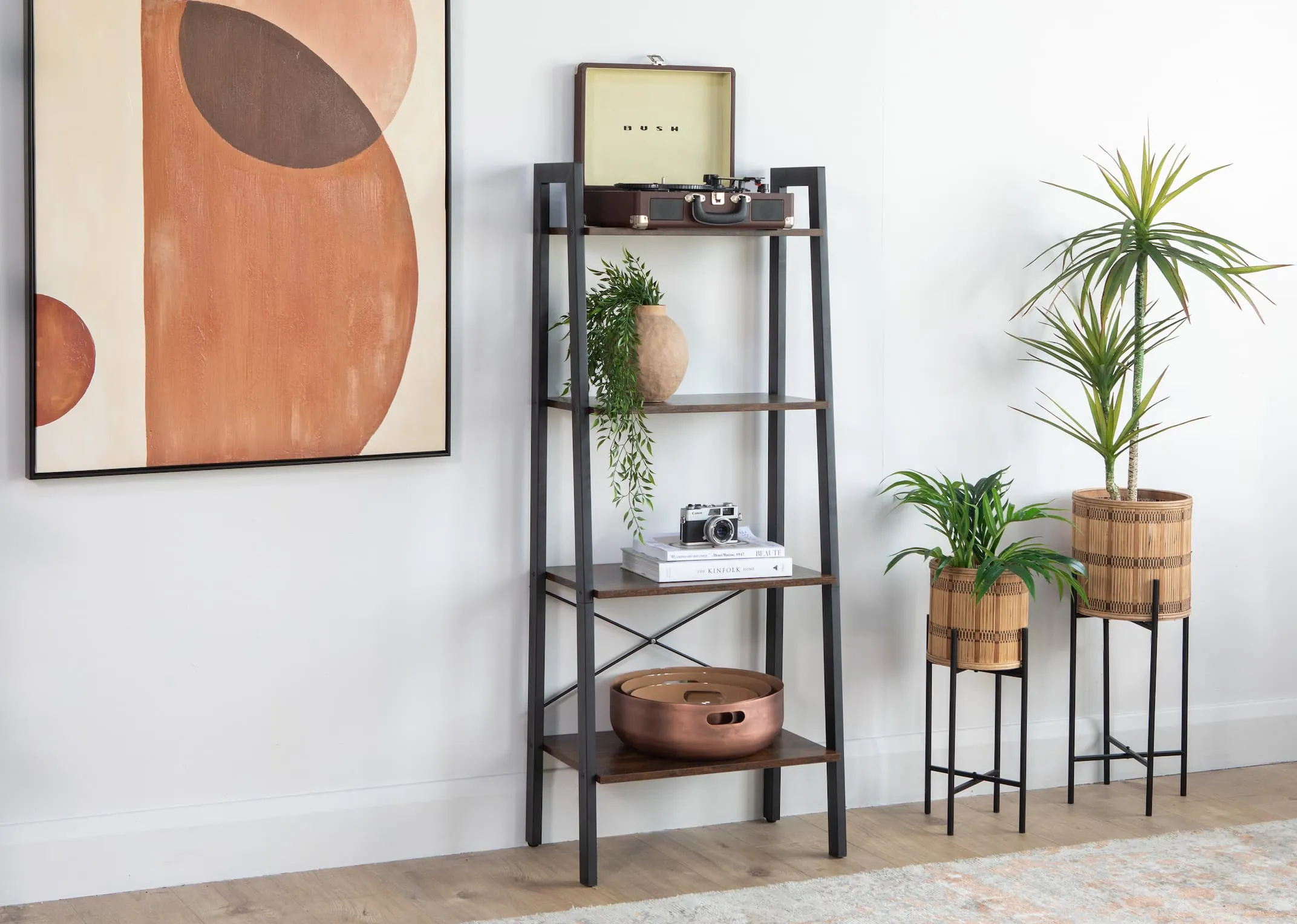 4 Tier Rustic Brown Ladder Shelves - Karo
