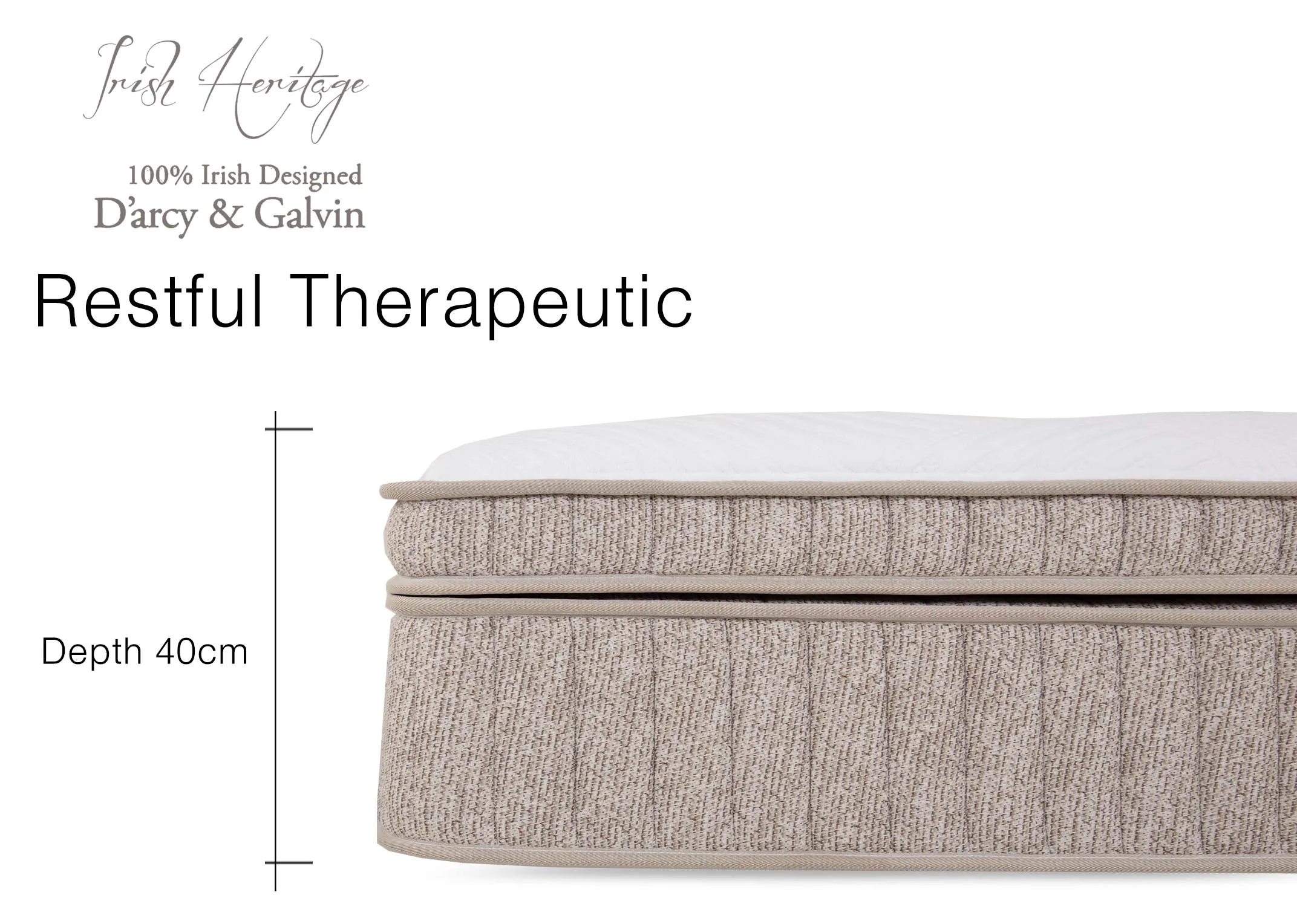 A dimension image of the restful Therapeutic Mattress showing a depth of 40cm