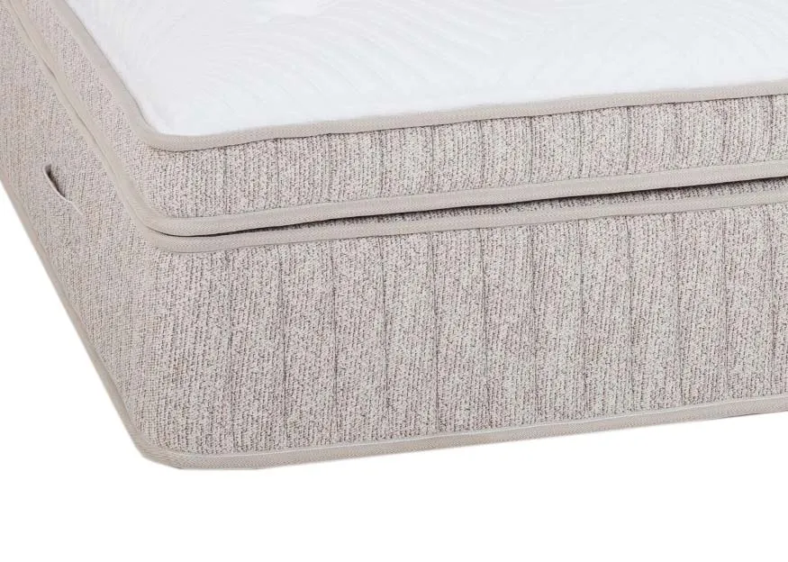 A king 5ft medium box top mattress from EZ Livings Restful Therapeutic range. Closeup of box top