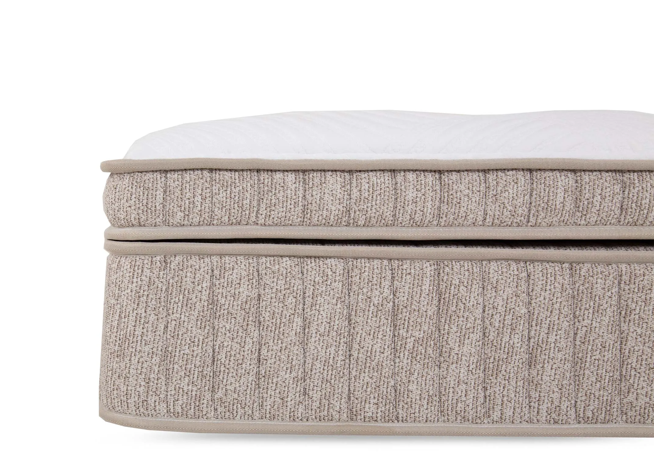 A king 5ft medium box top mattress from EZ Livings Restful Therapeutic range. Side view of thick texture
