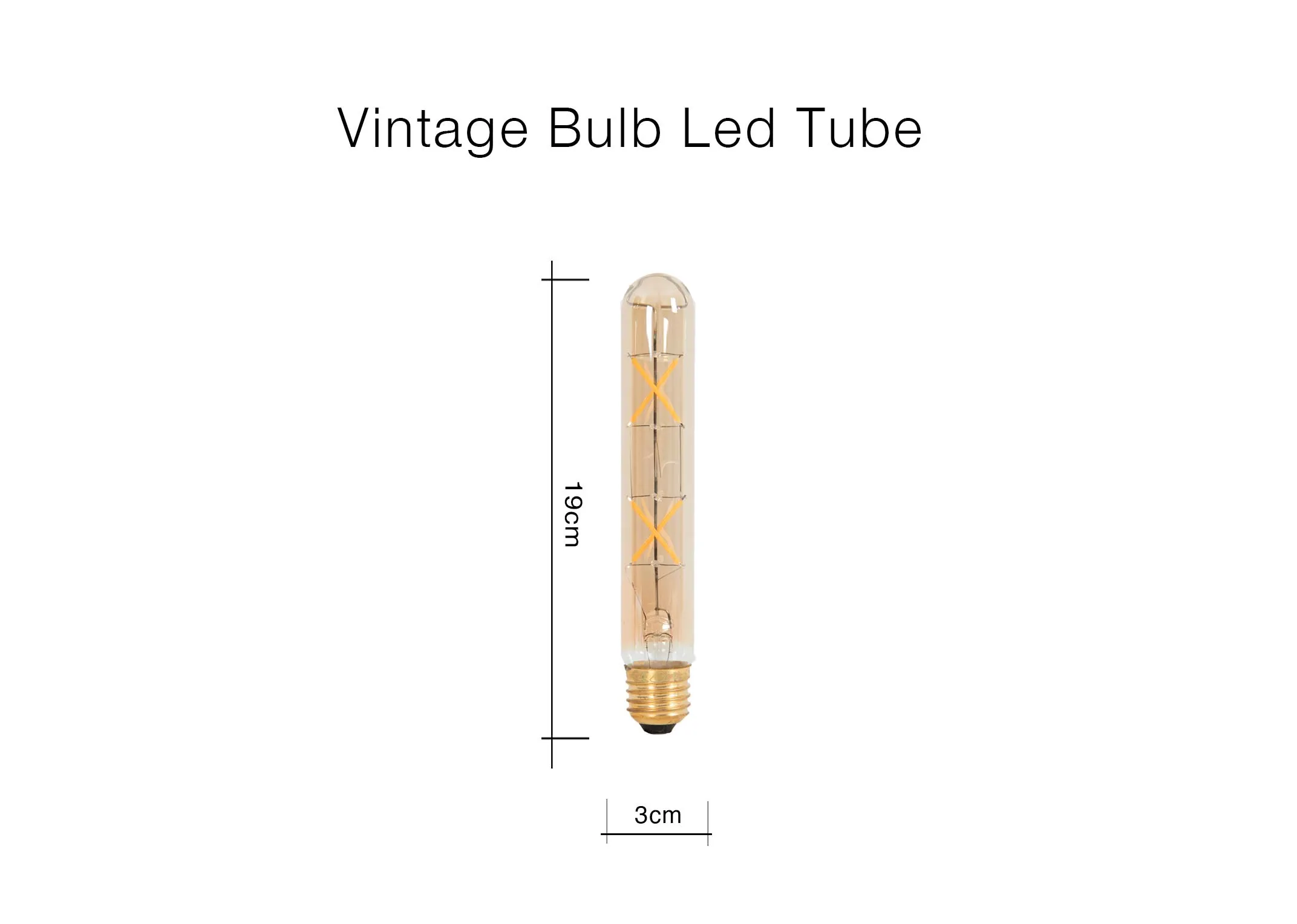 A dimension image of the Vintage LED light with 19cm x 3cm 