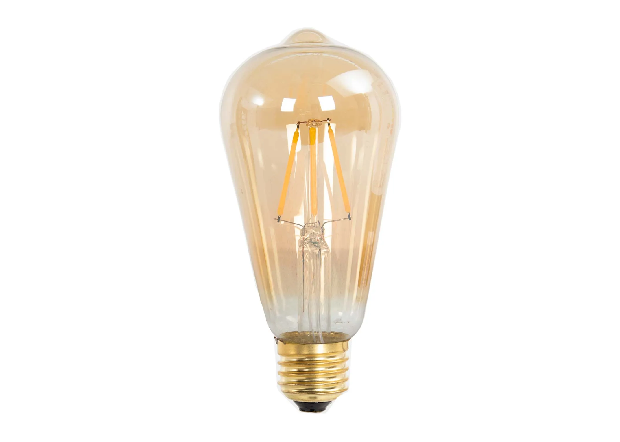 A 4w angular amber light bulb with gold fitting and visible element from EZ Livings Vintage LED range.
