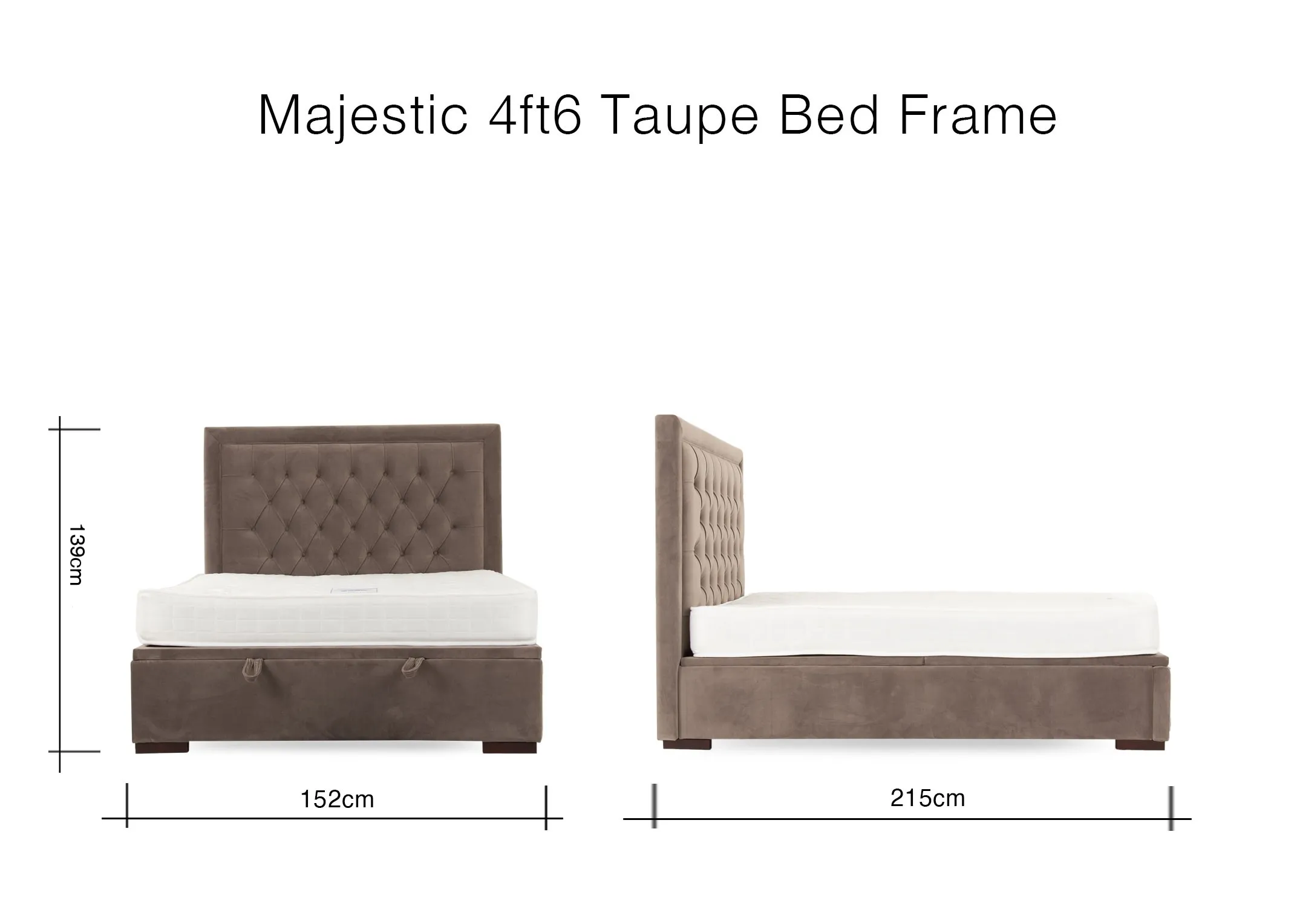 A dimension image of the Majestic Taupe Ottoman with 152cm x 215cm x 139cm